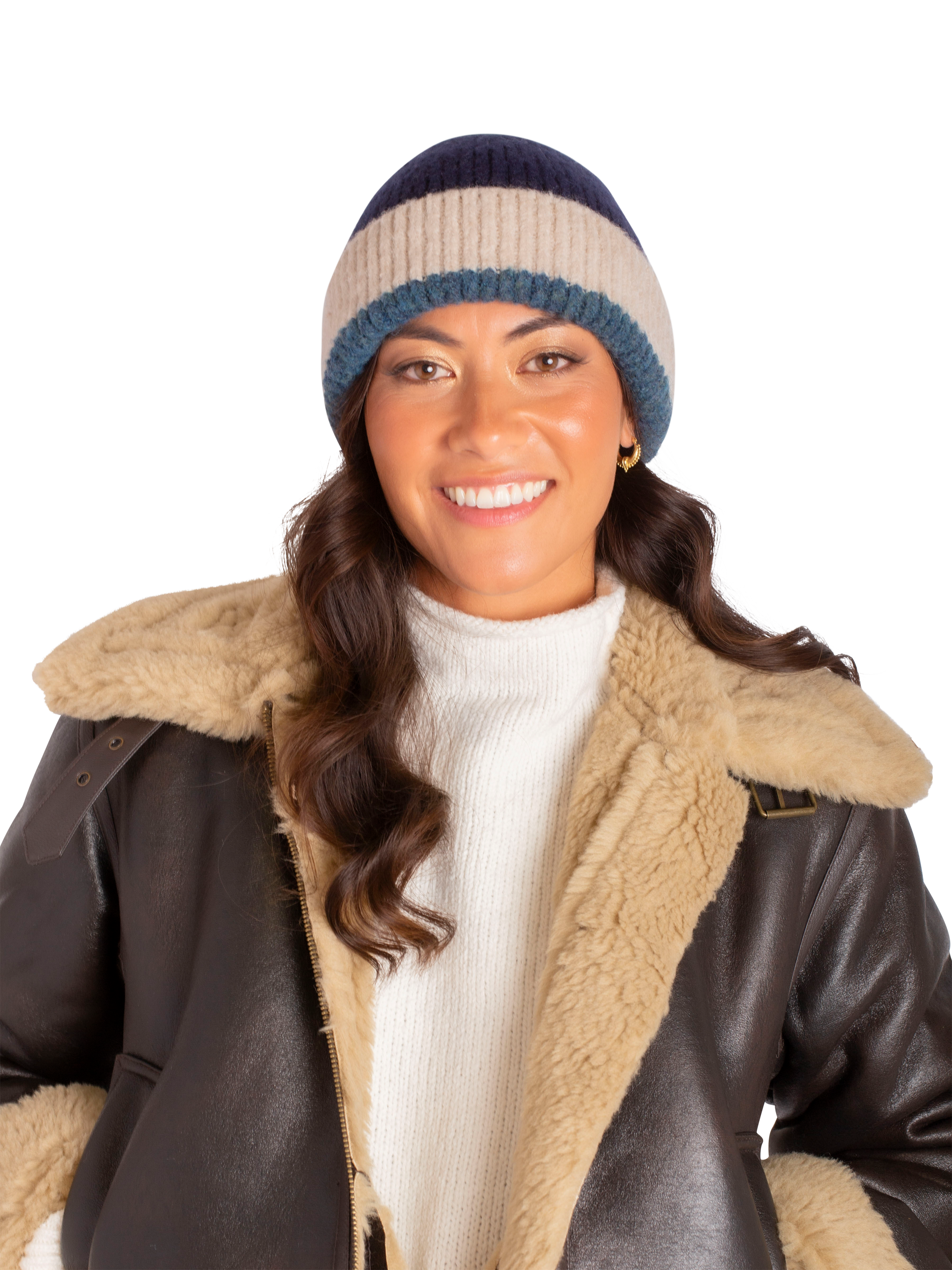 Product image 3 of 4, which shows Bloom & Bay Chapel Colour Block Beanie, Blue, One Size