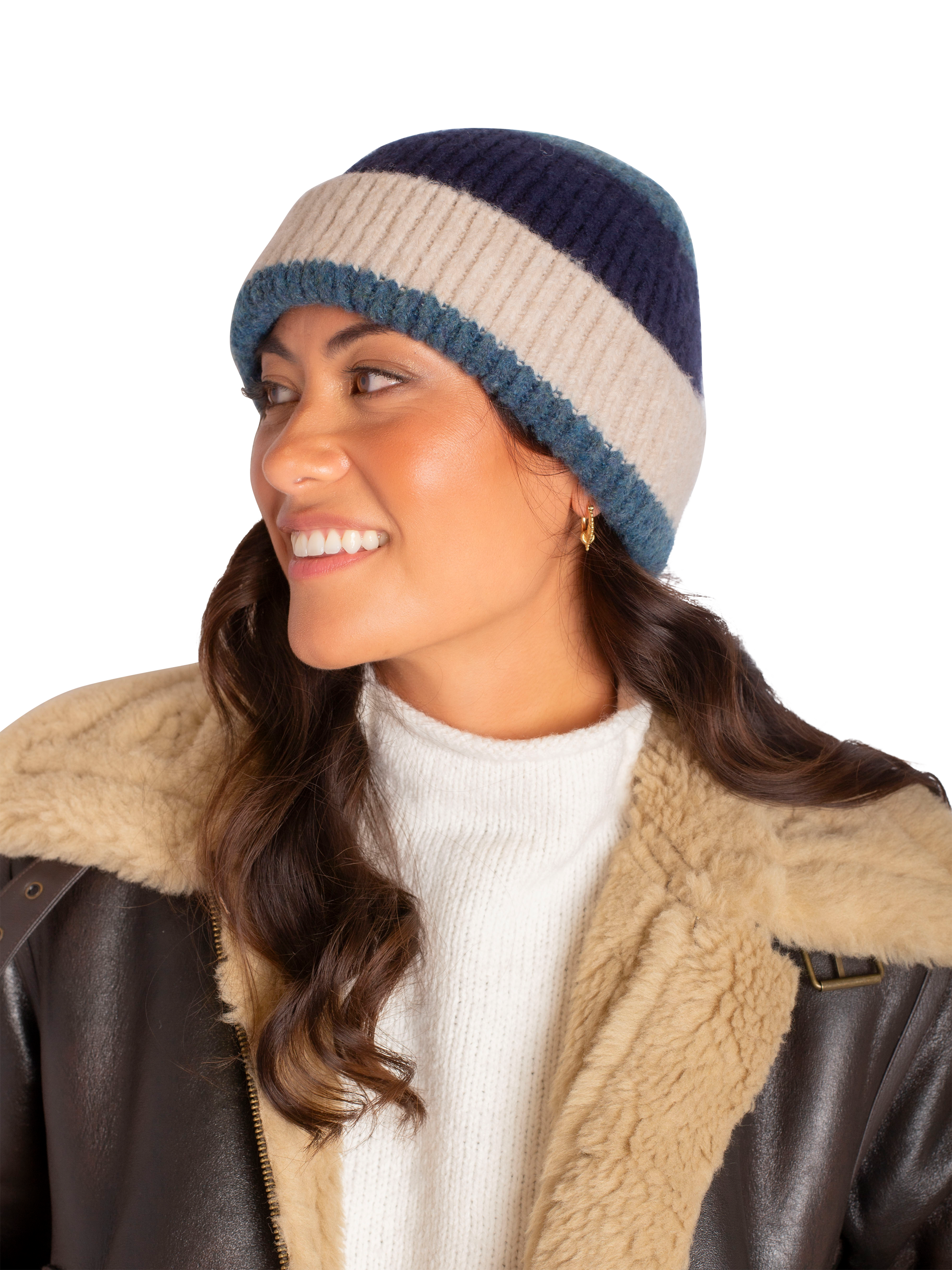 Product image 4 of 4, which shows Bloom & Bay Chapel Colour Block Beanie, Blue, One Size