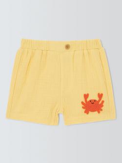 John Lewis Baby Crab Cotton Muslin Shorts, Yellow, Yellow