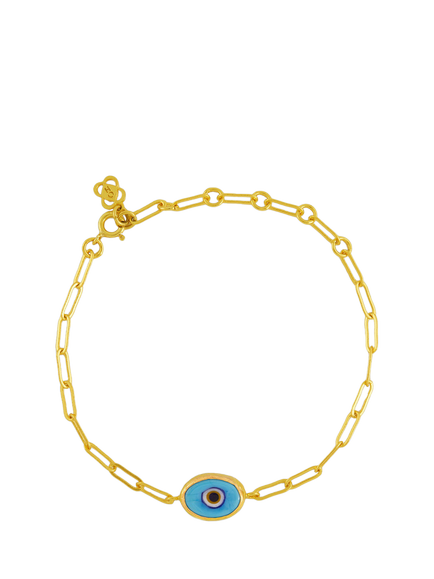 Ottoman Hands Blue Evil Eye Bracelet, Gold, Gold