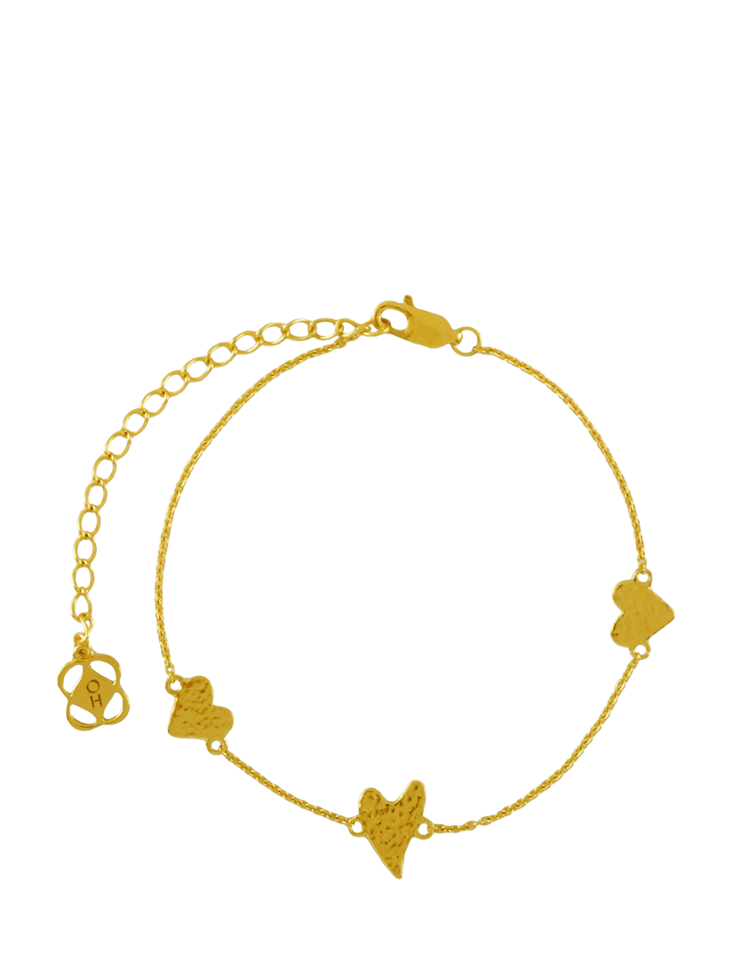 Product image 1 of 6, which shows Ottoman Hands Triple Heart Bracelet, Gold