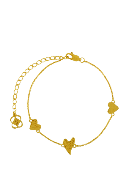 Ottoman Hands Triple Heart Bracelet, Gold, Gold