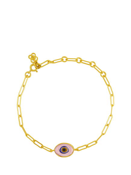 Ottoman Hands Pink Evil Eye Bracelet, Gold, Gold