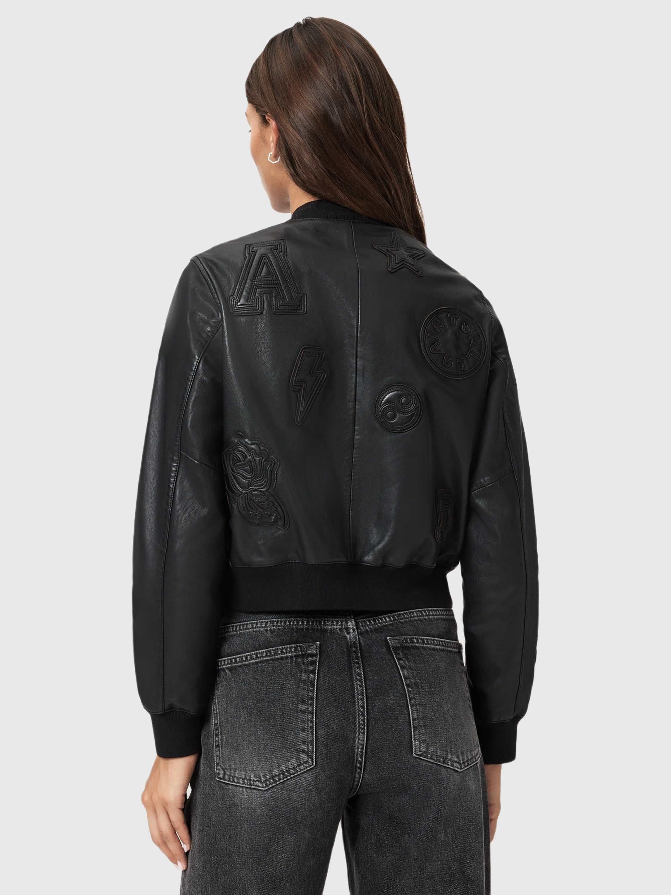 Product image 2 of 6, which shows AllSaints Orten 94 Leather Bomber Jacket, Black, 10