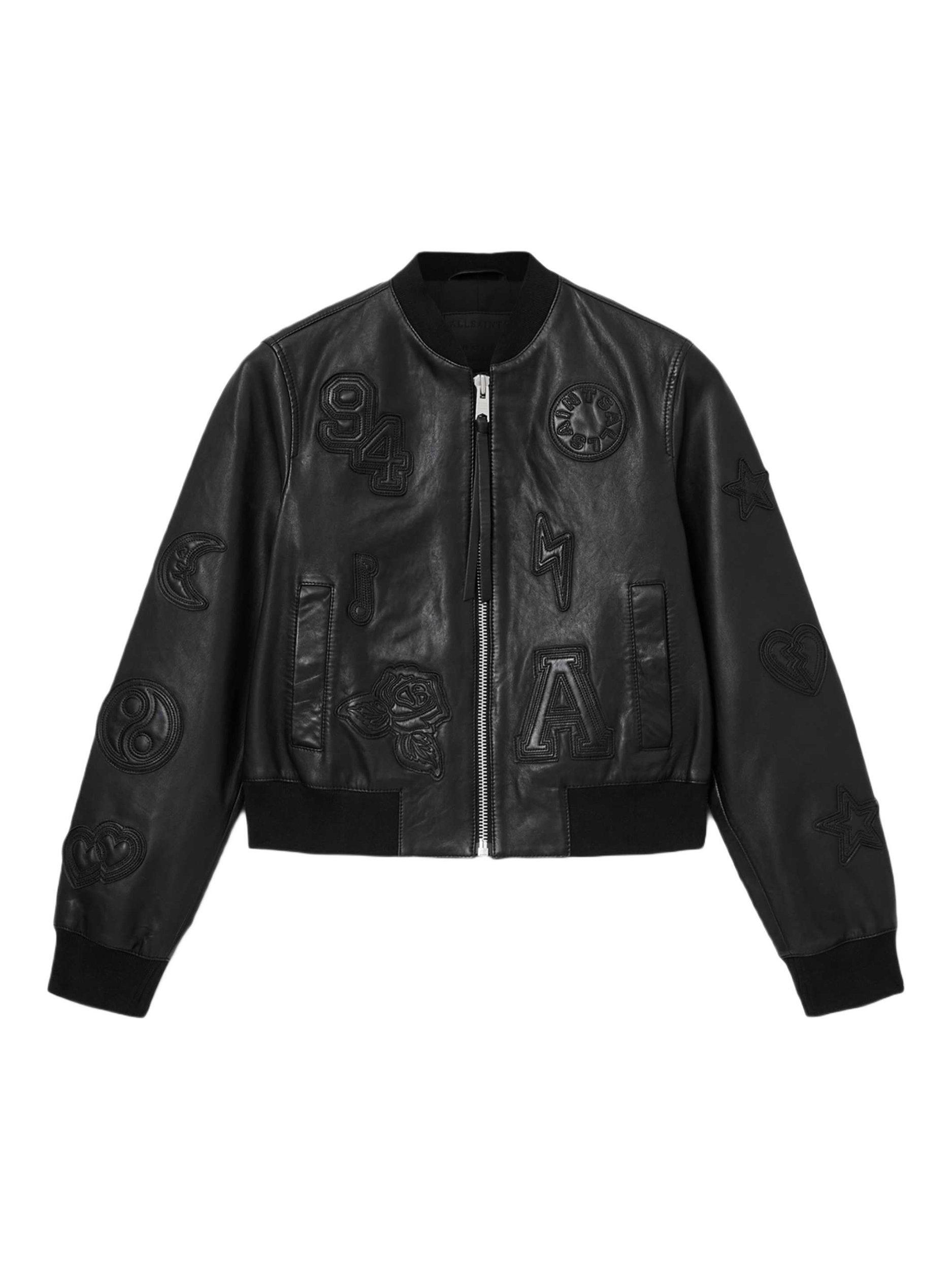 Product image 4 of 6, which shows AllSaints Orten 94 Leather Bomber Jacket, Black, 10
