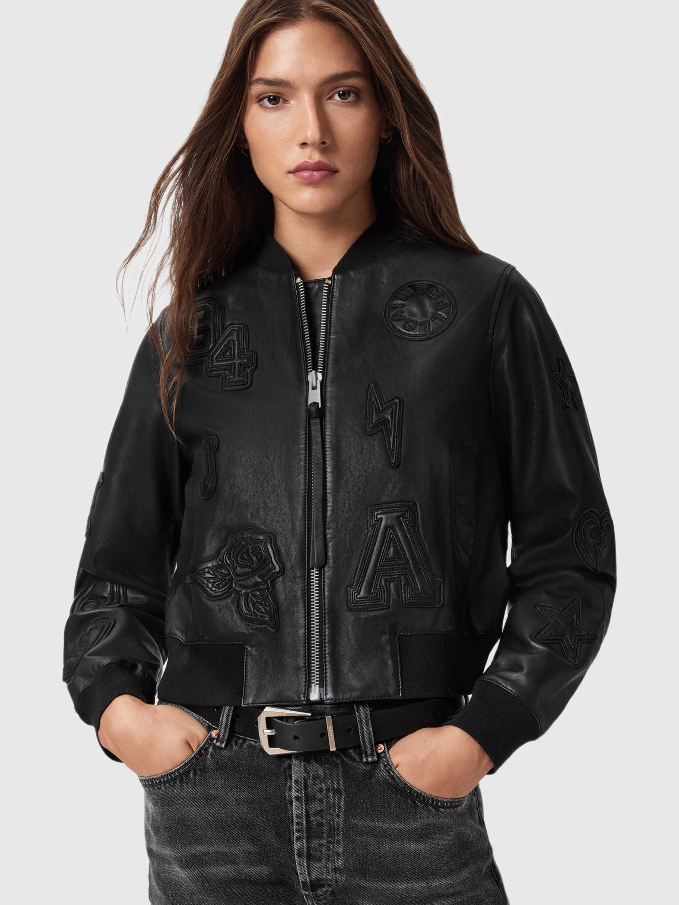 Product image 5 of 6, which shows AllSaints Orten 94 Leather Bomber Jacket, Black, 10