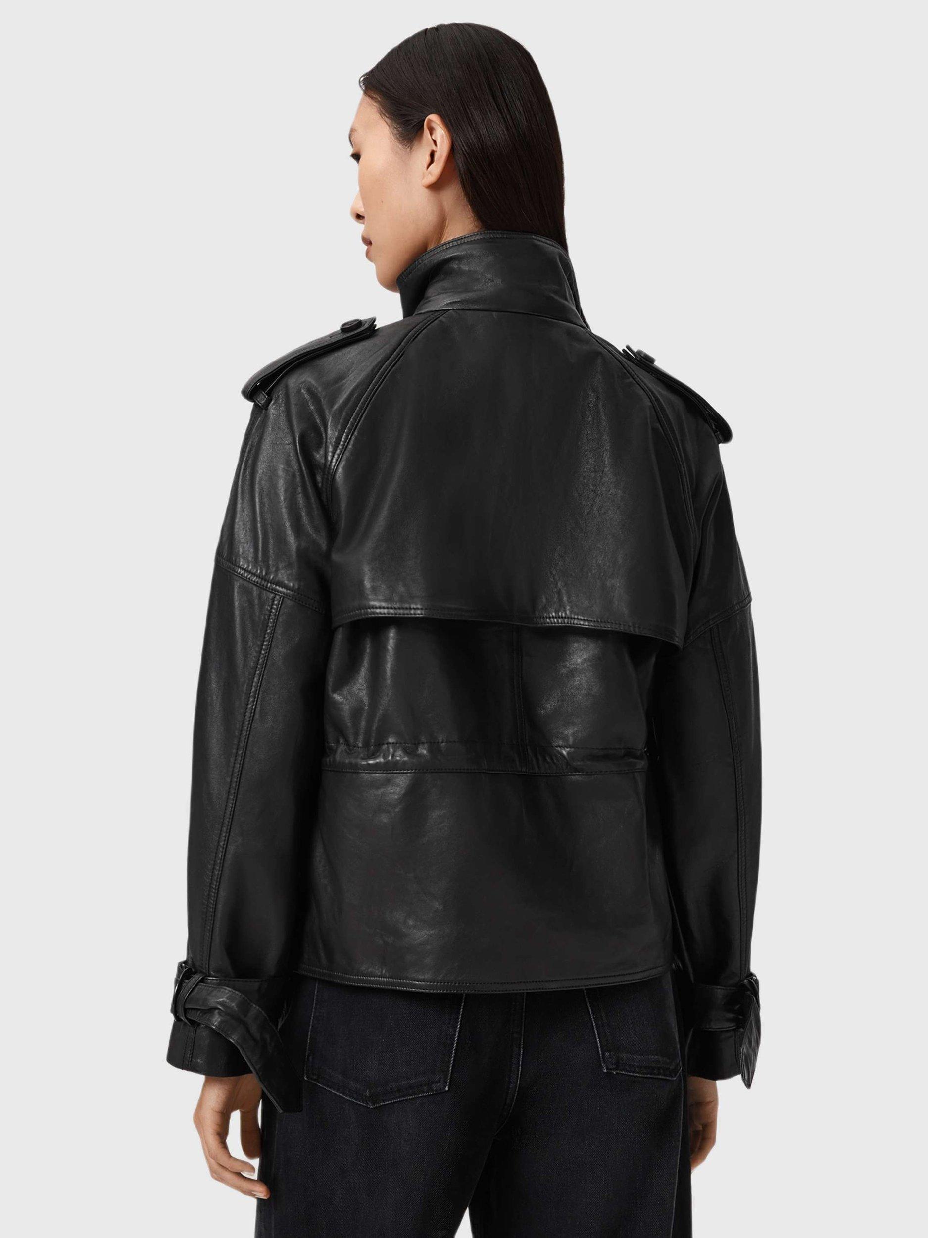 Product image 2 of 7, which shows AllSaints Serne Pure Leather Jacket, Black, XS