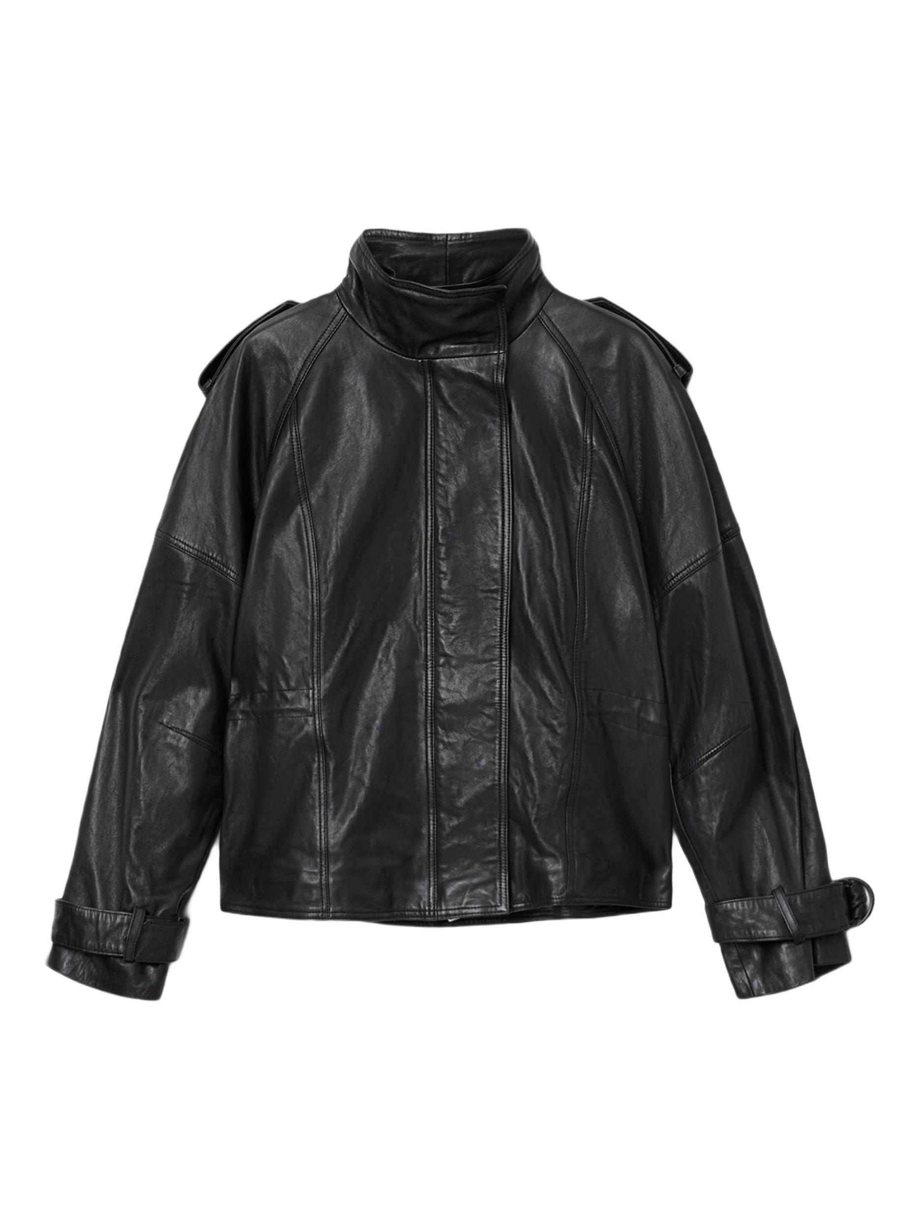 Product image 4 of 7, which shows AllSaints Serne Pure Leather Jacket, Black, XS