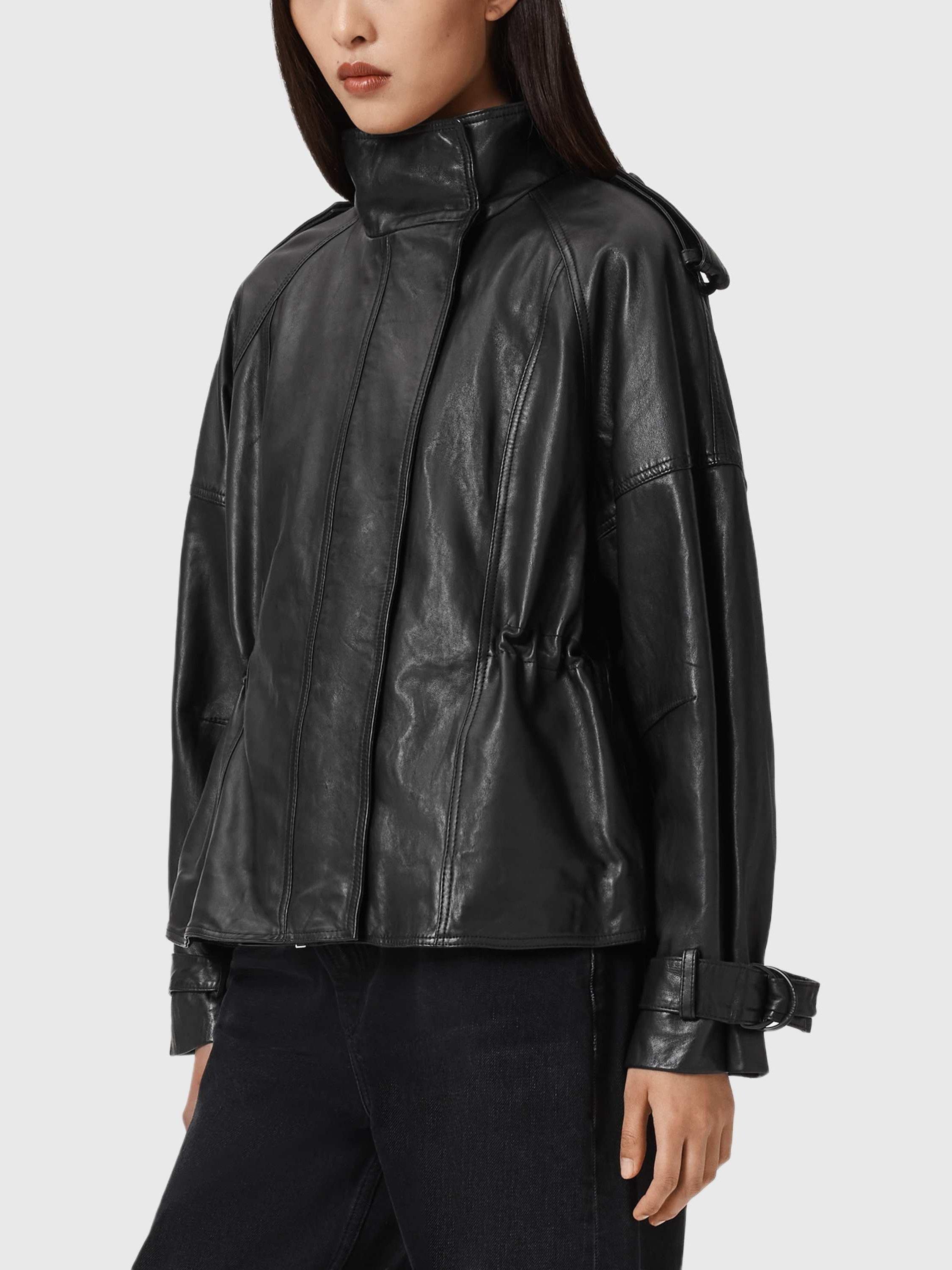 Product image 5 of 7, which shows AllSaints Serne Pure Leather Jacket, Black, XS