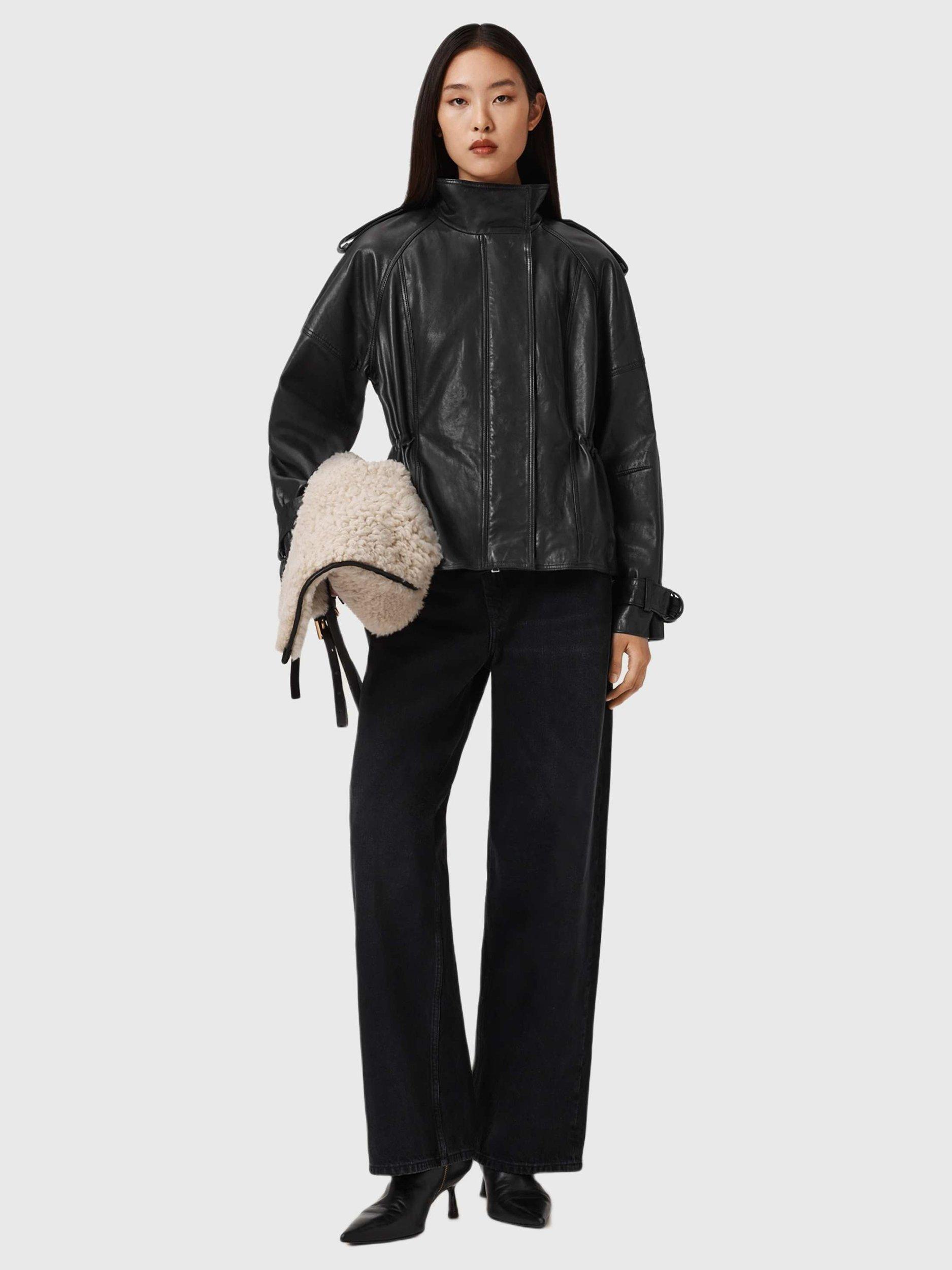 Product image 6 of 7, which shows AllSaints Serne Pure Leather Jacket, Black, XS
