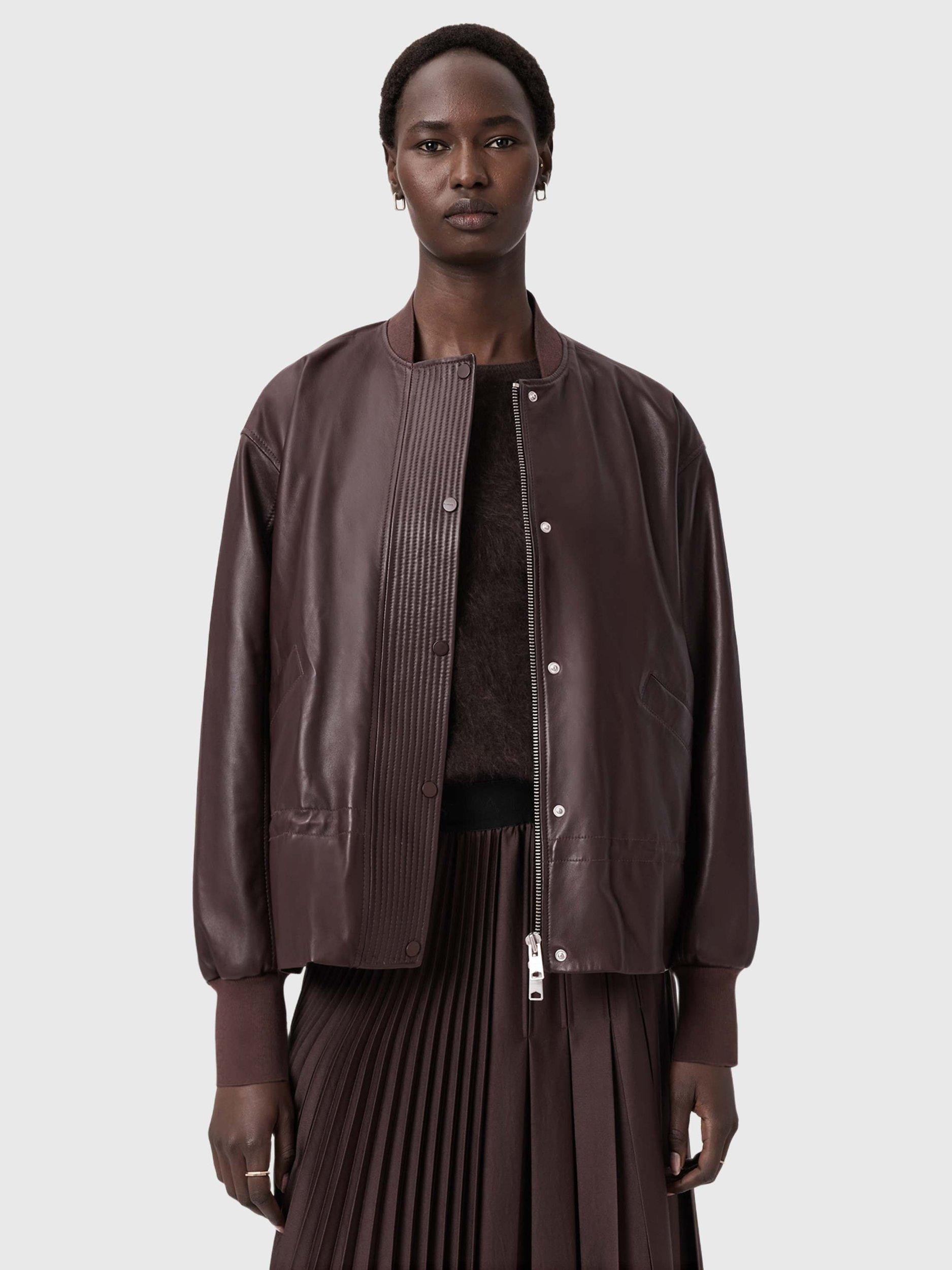 Product image 11 of 11, which shows AllSaints Sofi Leather Jacket, Oxblood Red, 10