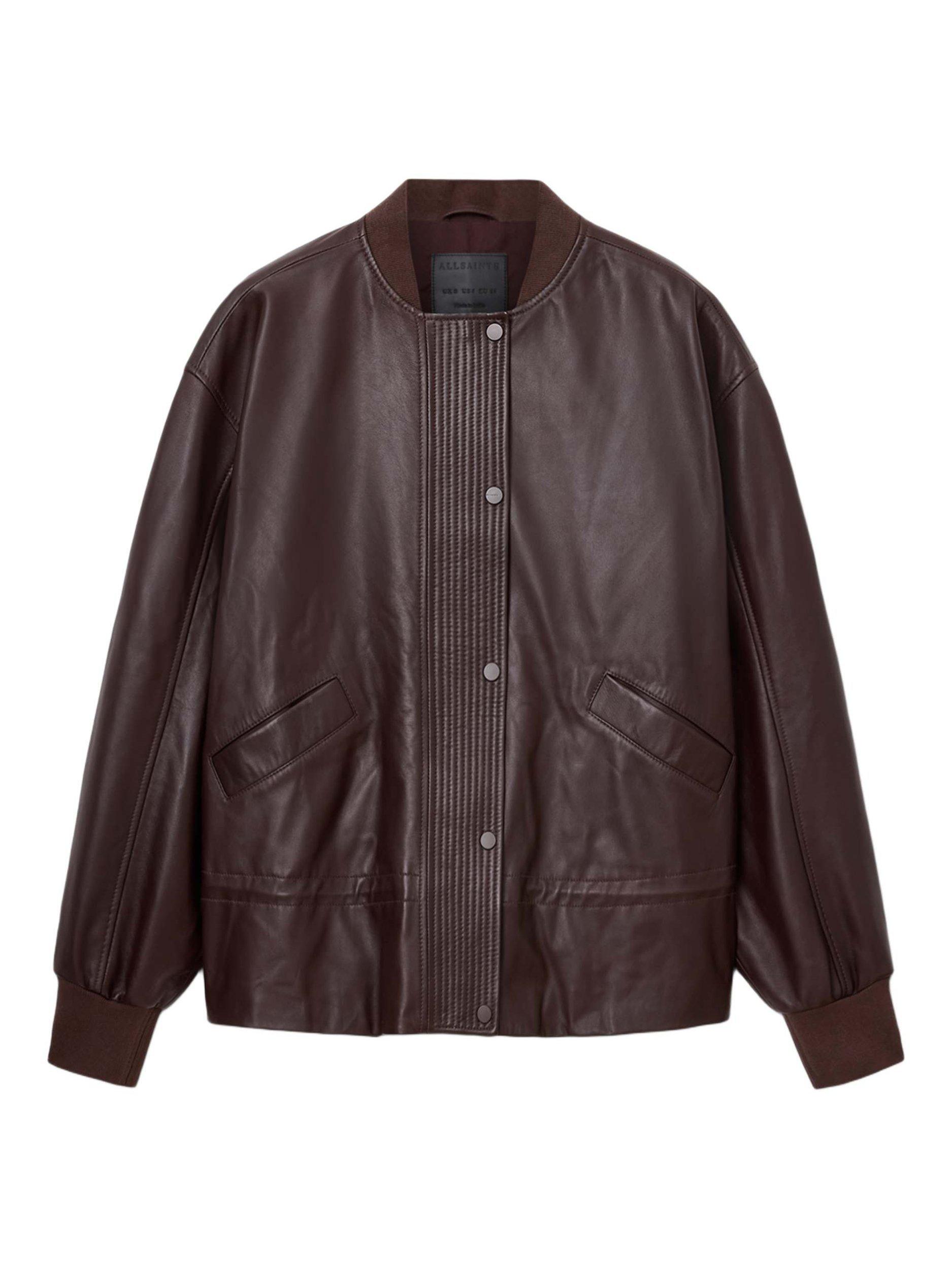 Product image 4 of 11, which shows AllSaints Sofi Leather Jacket, Oxblood Red, 10