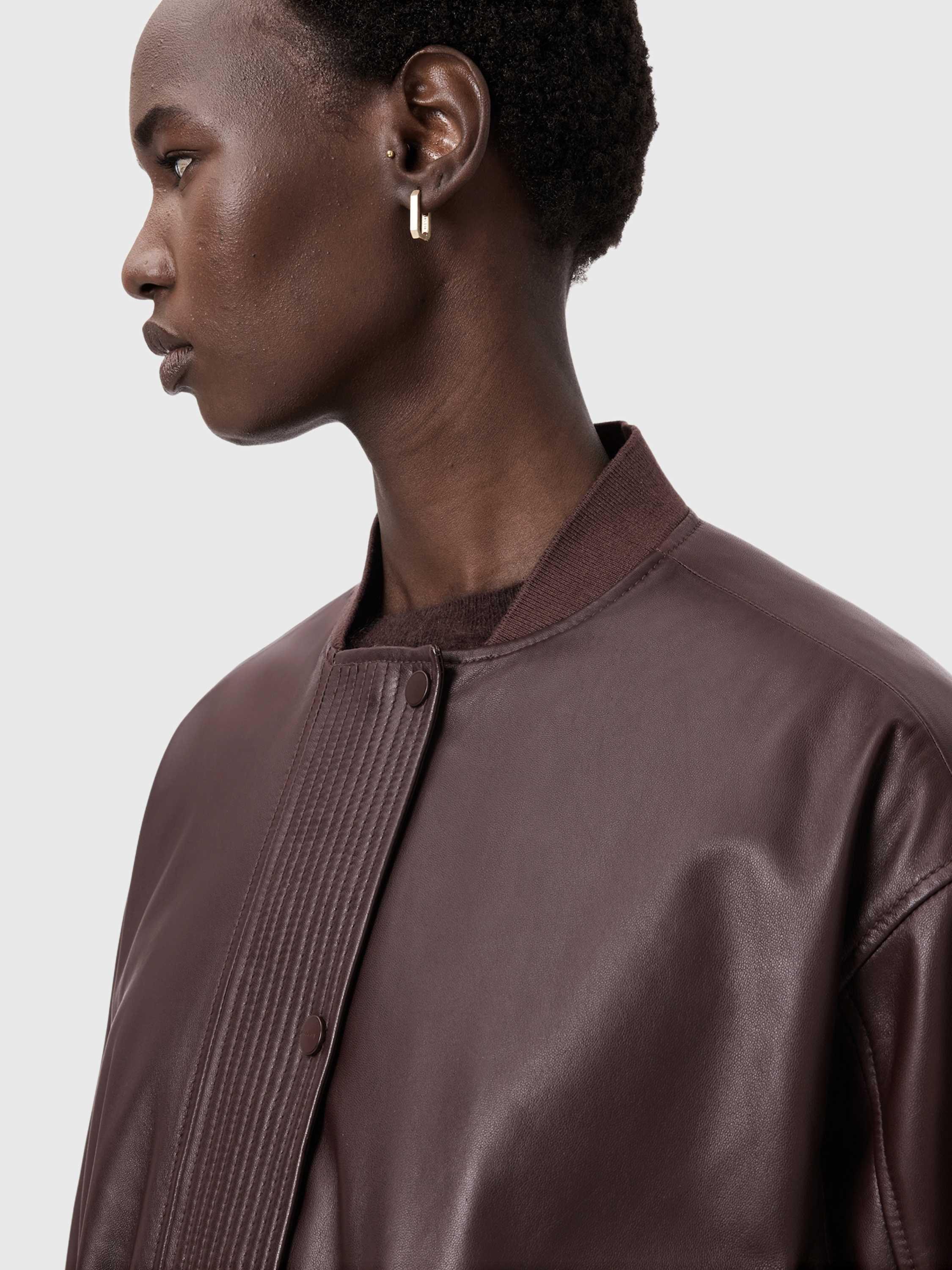 Product image 5 of 11, which shows AllSaints Sofi Leather Jacket, Oxblood Red, 10