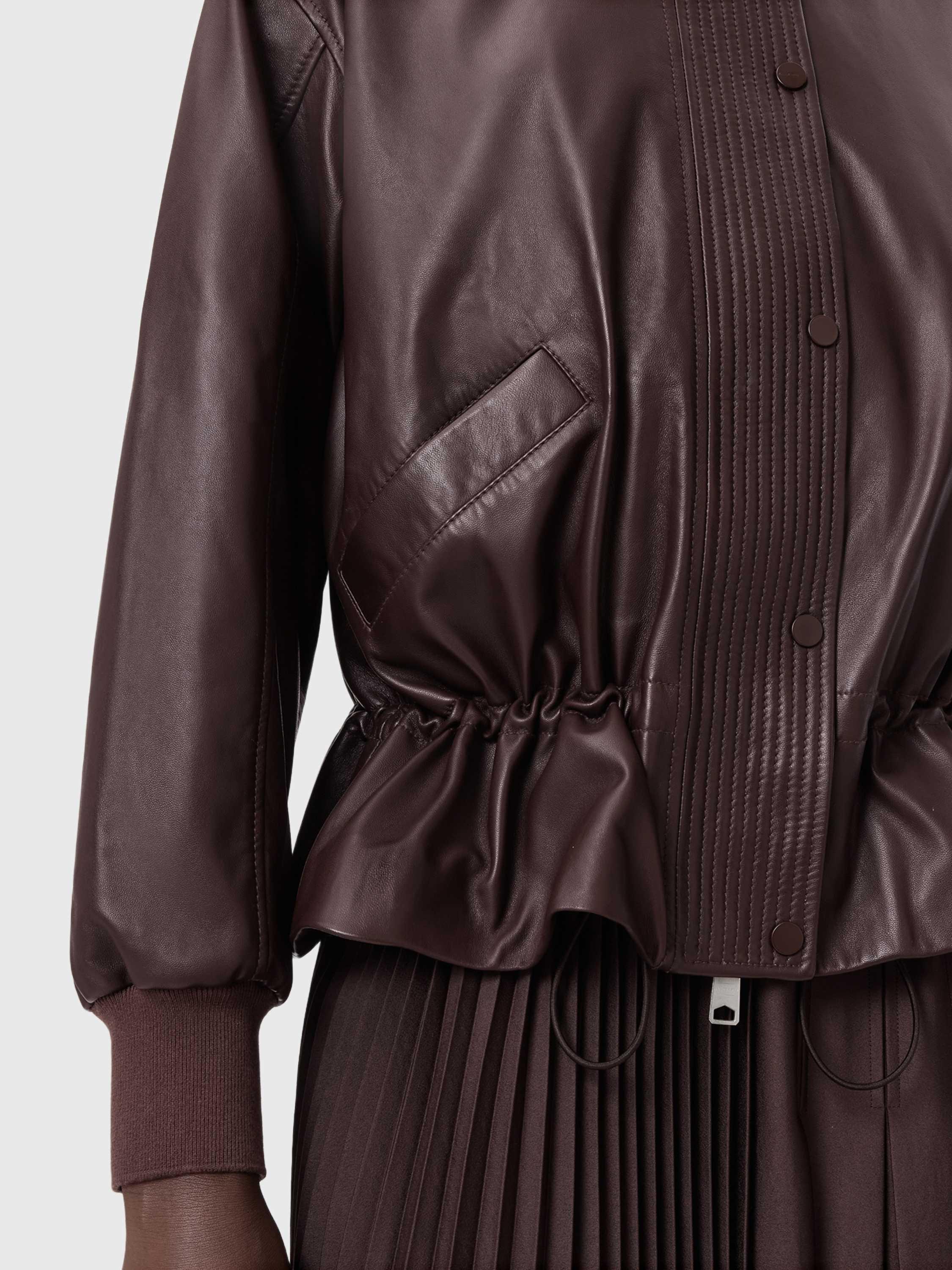 Product image 6 of 11, which shows AllSaints Sofi Leather Jacket, Oxblood Red, 10