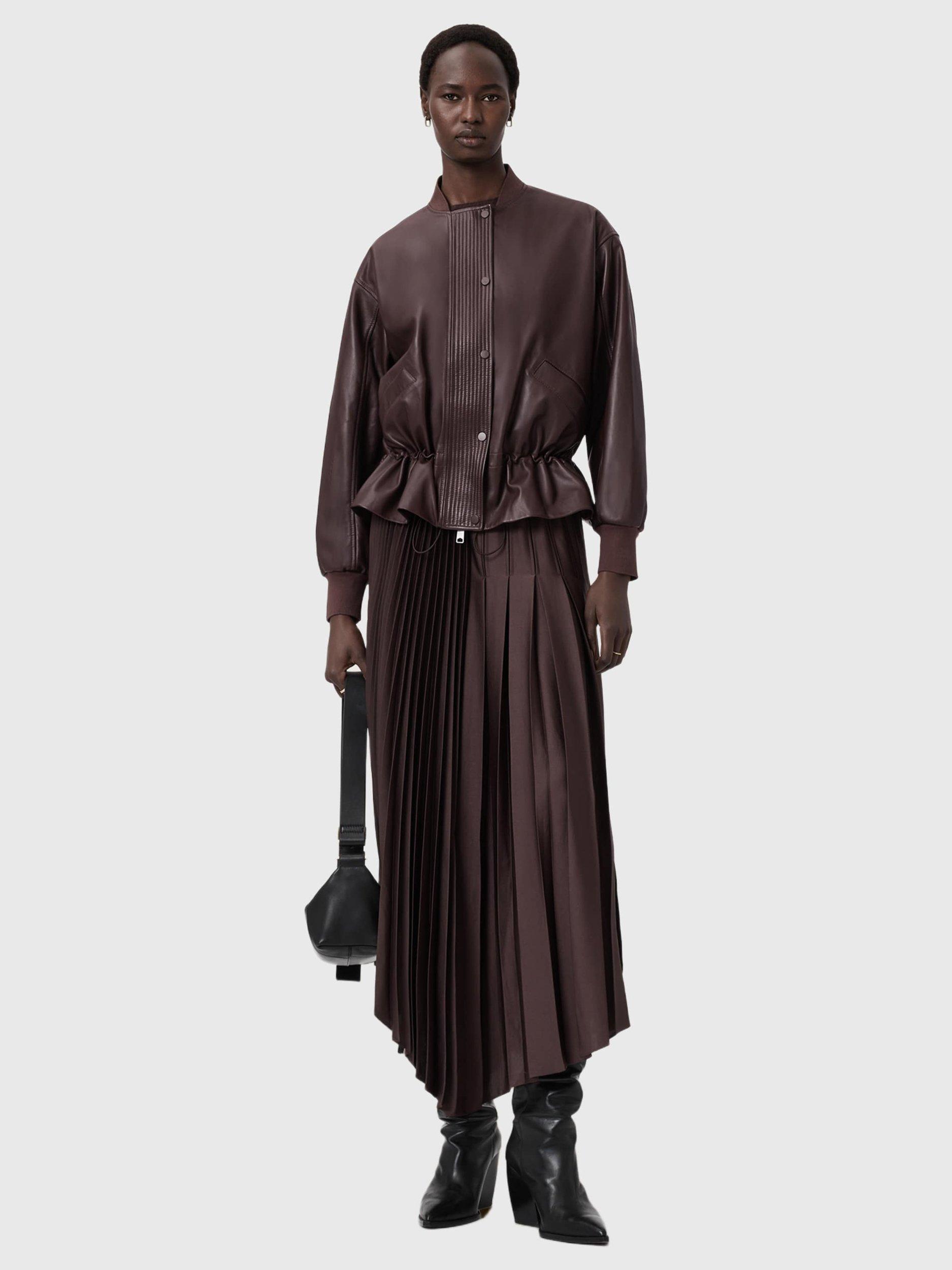 Product image 7 of 11, which shows AllSaints Sofi Leather Jacket, Oxblood Red, 10