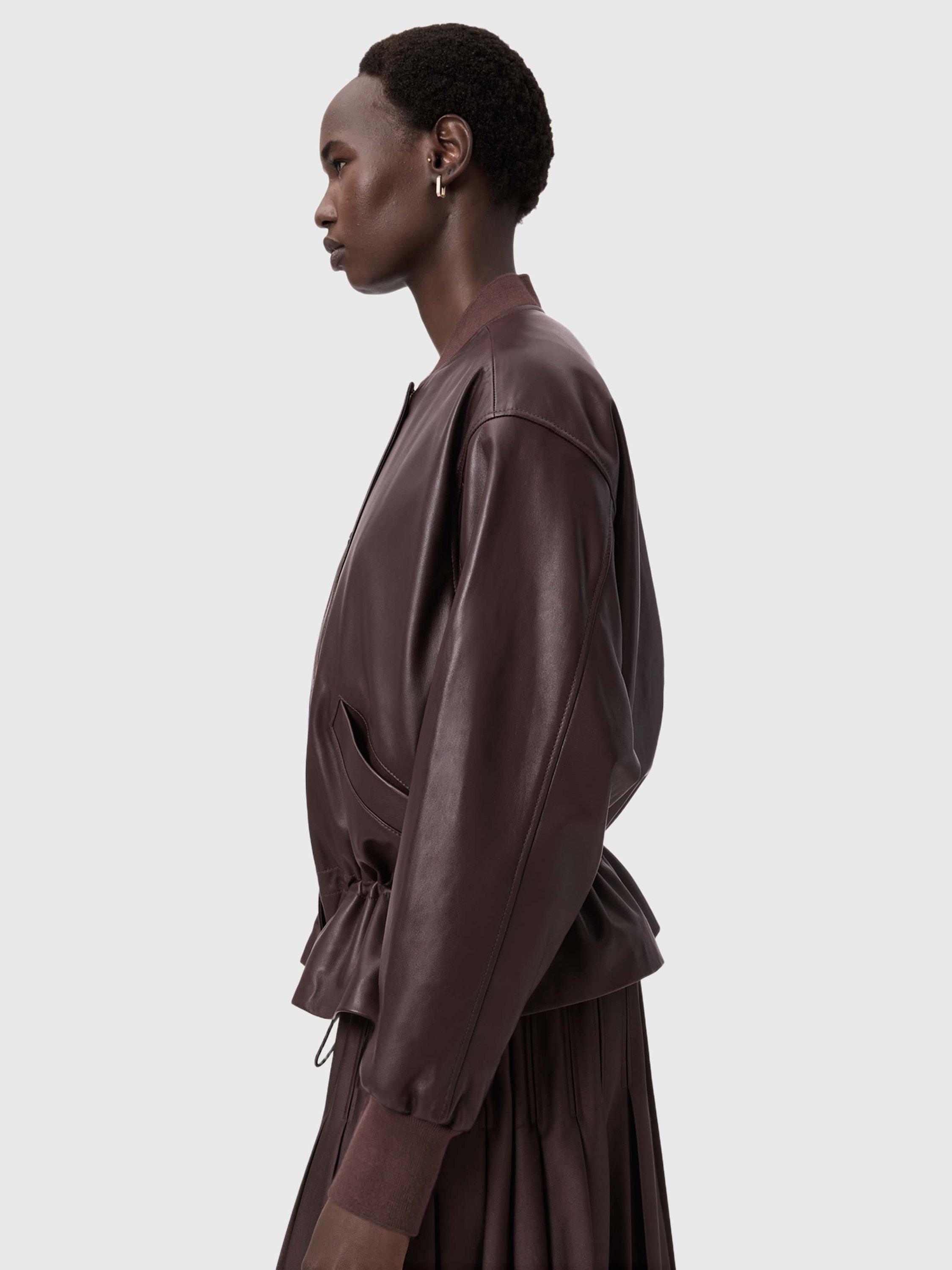 Product image 10 of 11, which shows AllSaints Sofi Leather Jacket, Oxblood Red, 10