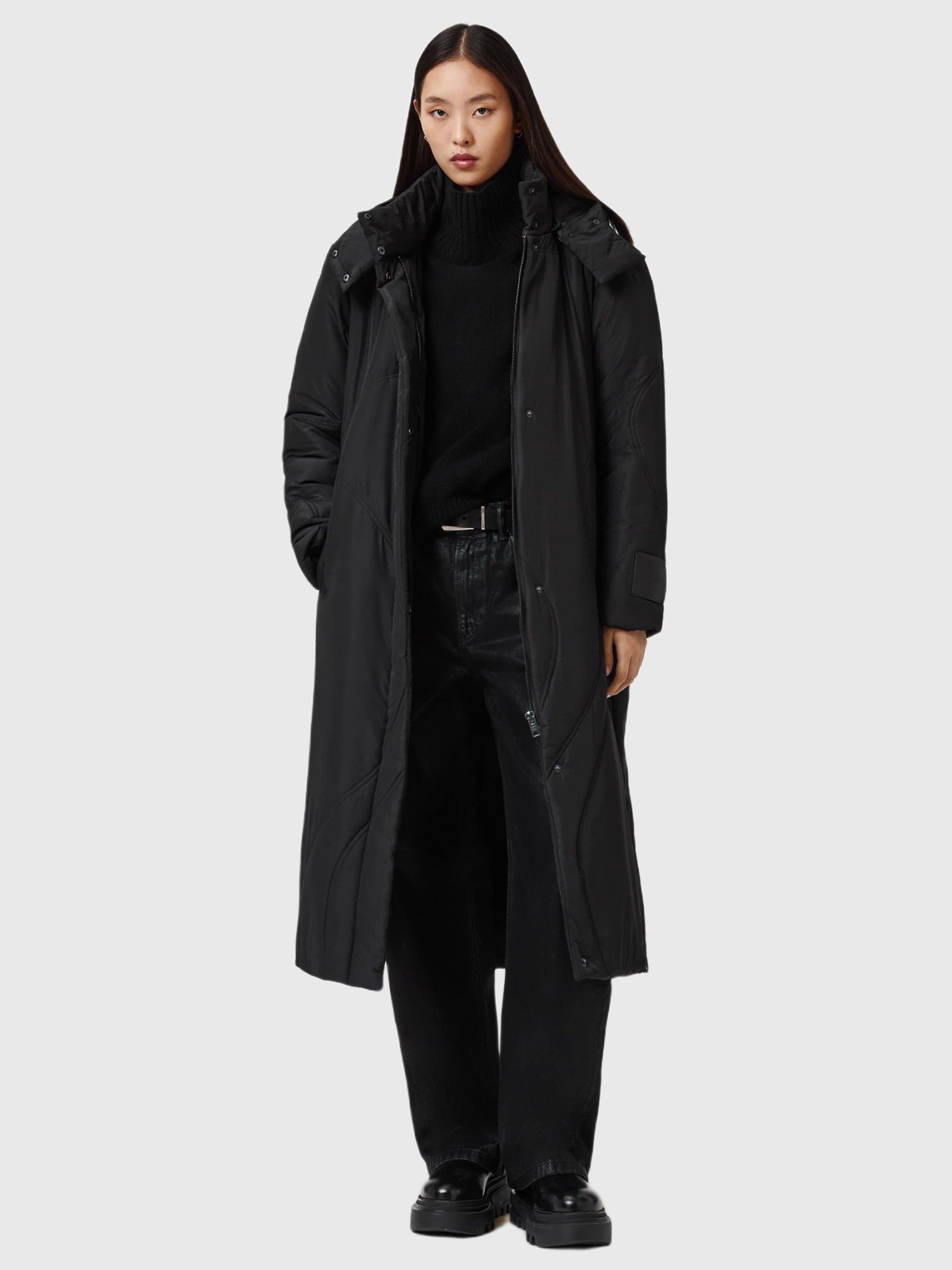 Product image 1 of 7, which shows AllSaints Winnie Longline Puffer Coat, Black, XS
