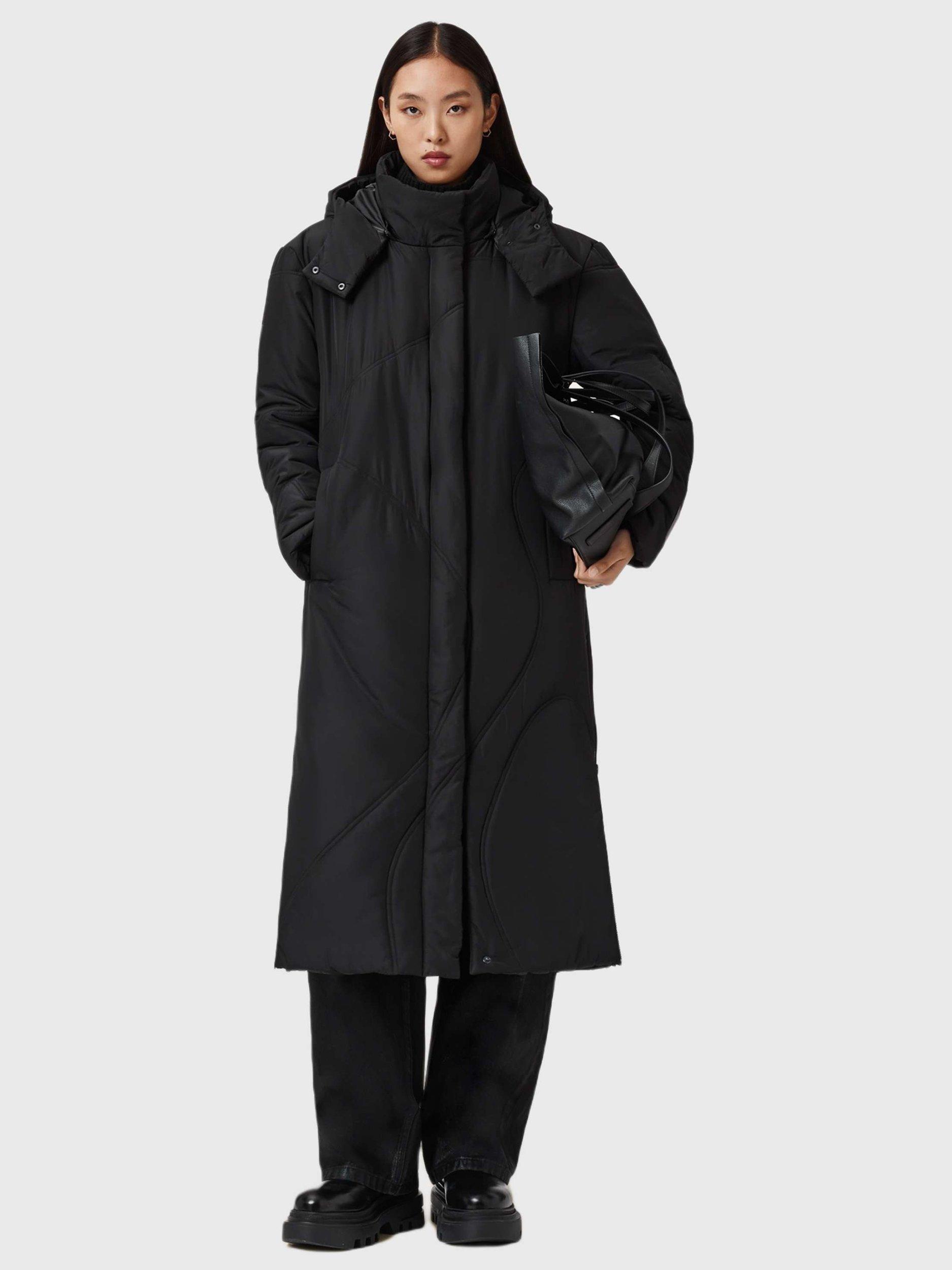 Product image 6 of 7, which shows AllSaints Winnie Longline Puffer Coat, Black, XS