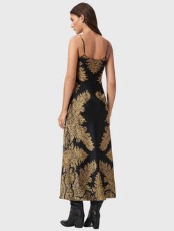 AllSaints Bryony Brocade Slip Dress, Ella Black/Gold - view 2, Ella Black/Gold