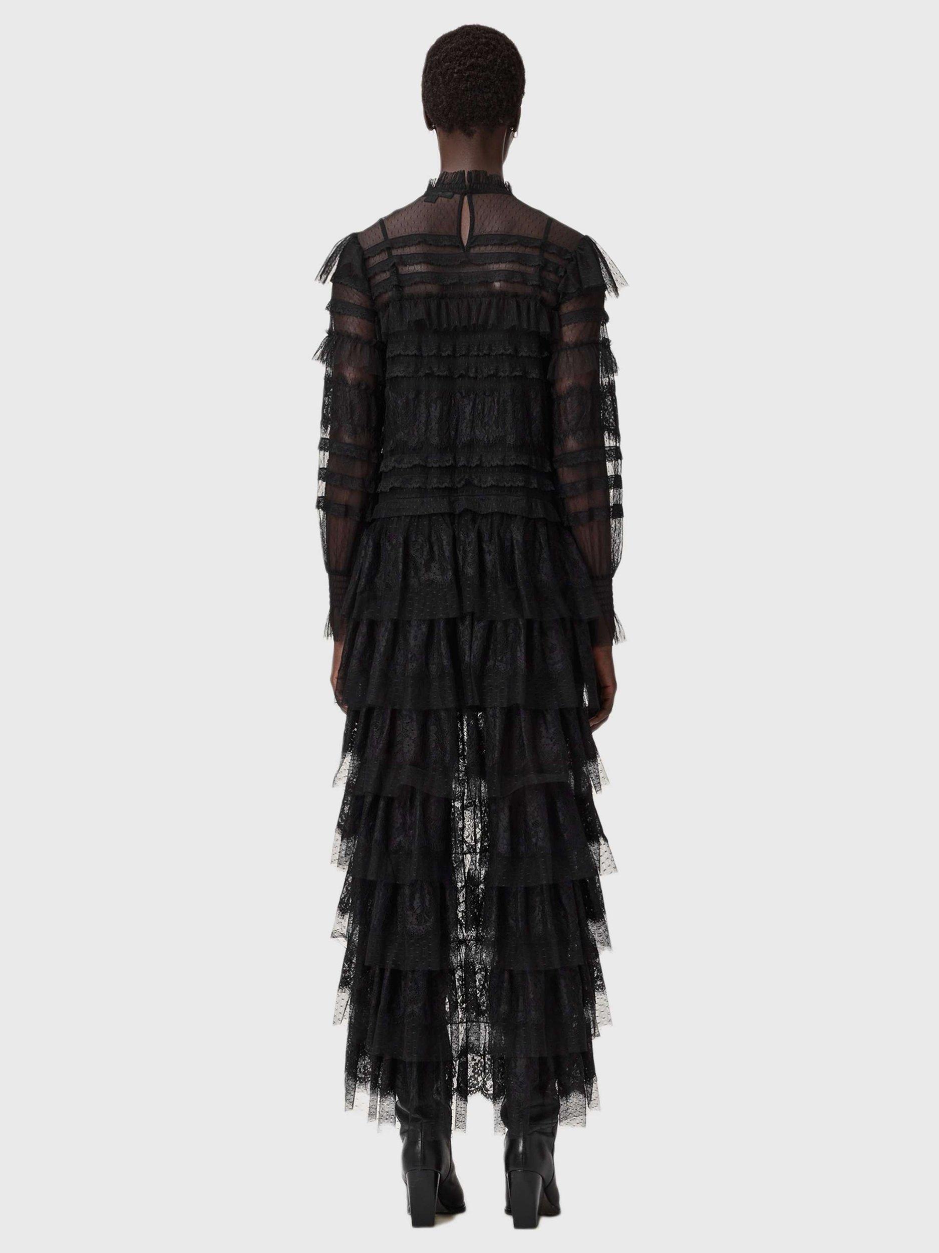 Product image 2 of 6, which shows AllSaints Cavarly Textured Maxi Dress, Black, 14