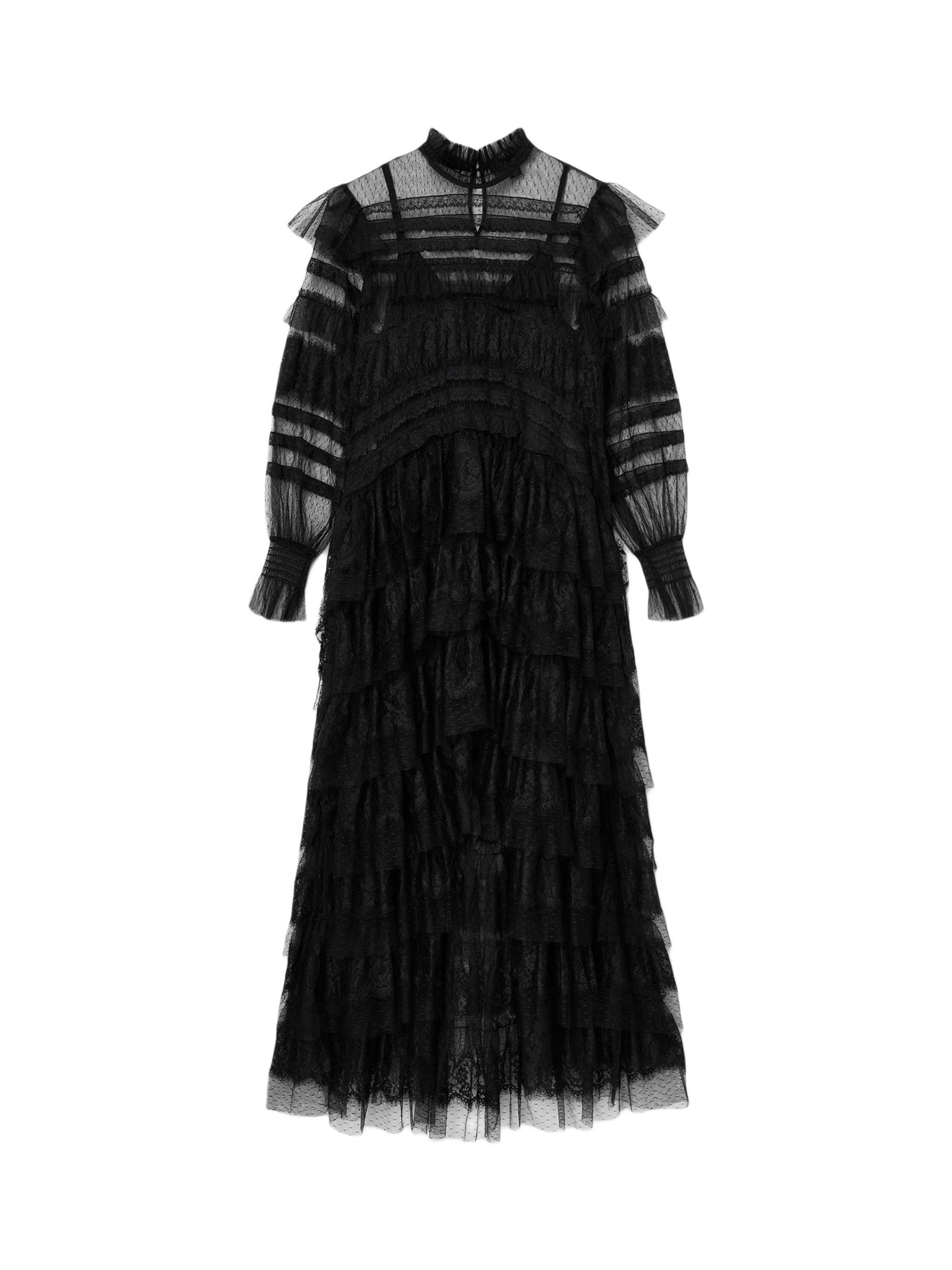 Product image 4 of 6, which shows AllSaints Cavarly Textured Maxi Dress, Black, 14