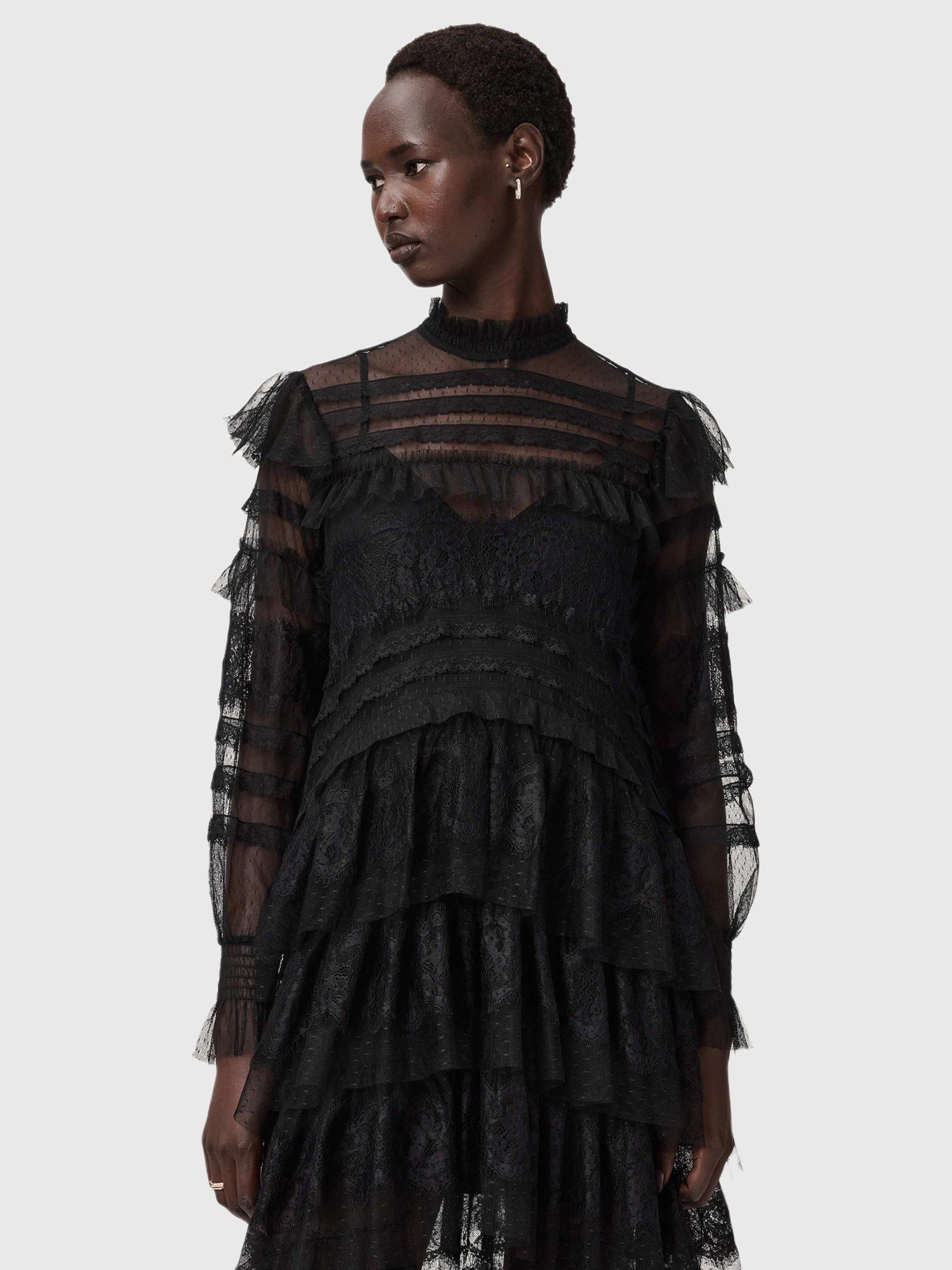 Product image 5 of 6, which shows AllSaints Cavarly Textured Maxi Dress, Black, 14