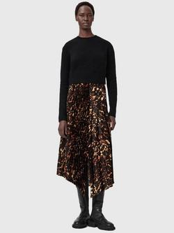 AllSaints Jax Pardus Wool Rich Dress, Black/Bitter Brown, Black/Bitter Brown