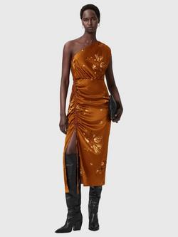 AllSaints Laura Asymmetric Ruched Dress, Ania Rust Brown, Ania Rust Brown
