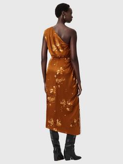AllSaints Laura Asymmetric Ruched Dress, Ania Rust Brown - view 2, Ania Rust Brown