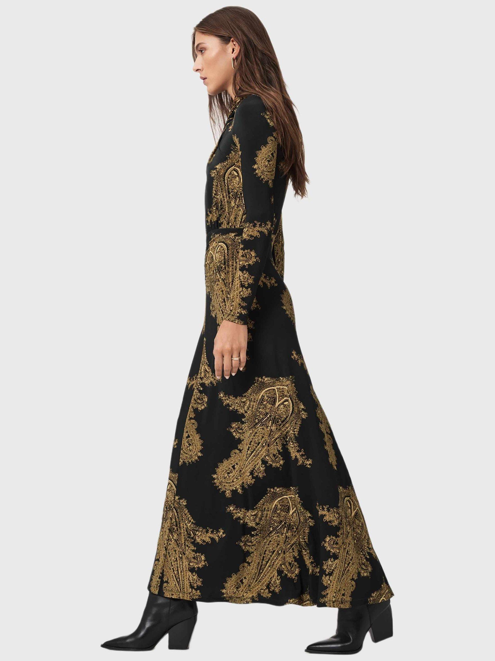 Product image 4 of 6, which shows AllSaints Mina Paisley Maxi Dress, Black, 10