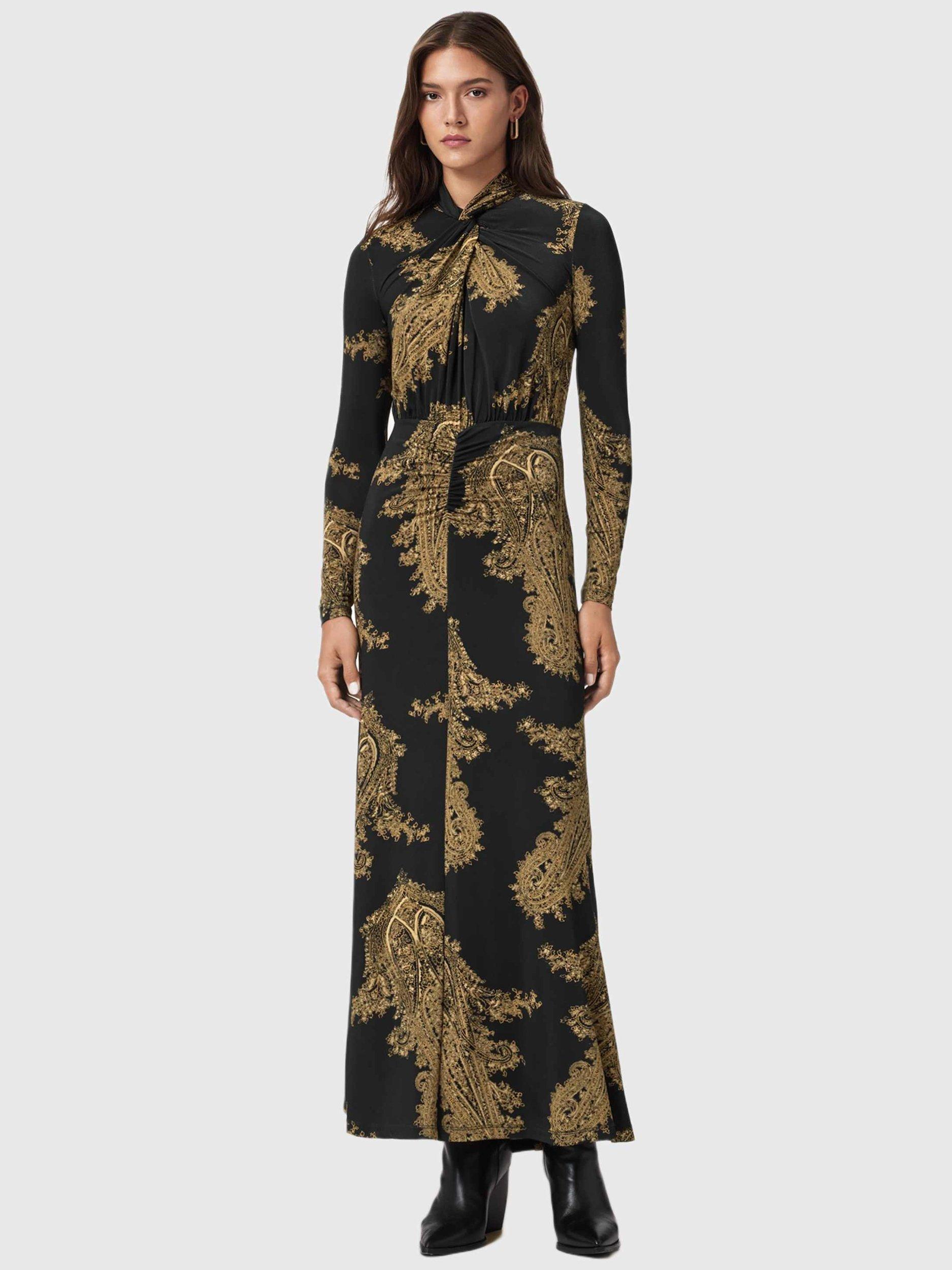 Product image 5 of 6, which shows AllSaints Mina Paisley Maxi Dress, Black, 10