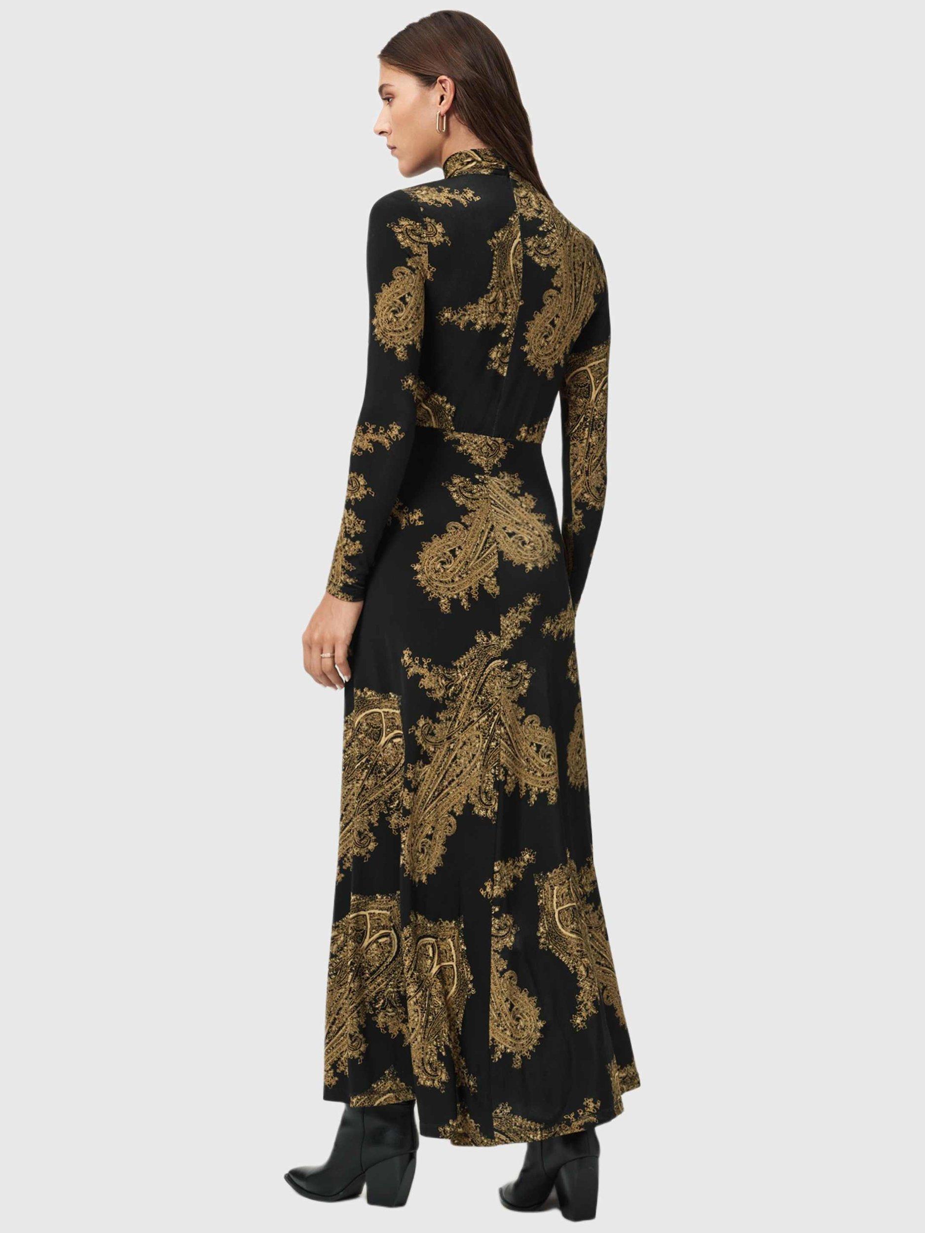 Product image 6 of 6, which shows AllSaints Mina Paisley Maxi Dress, Black, 10
