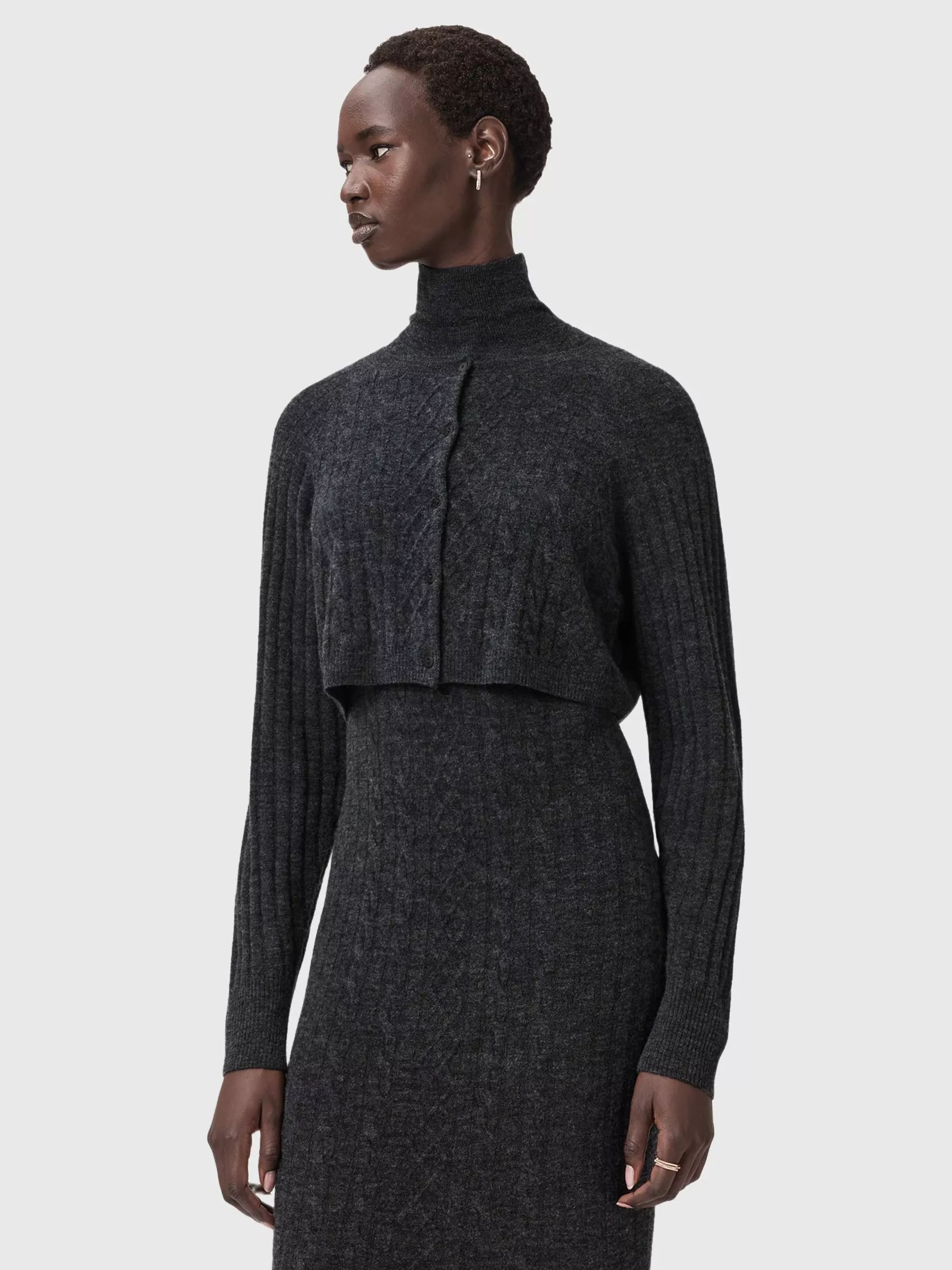 AllSaints Sabine Wool Blend Jumper Dress, Grey Charcoal