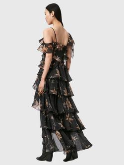 AllSaints Sienna Floral Tiered Dress, Petra Sepia Brown - view 2, Petra Sepia Brown