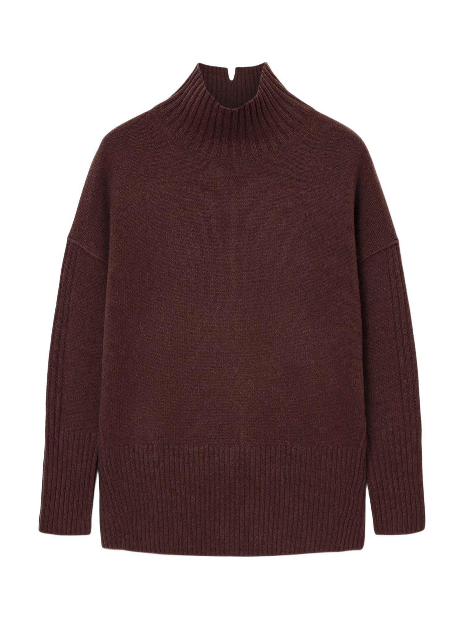 Product image 3 of 6, which shows AllSaints Ester Cashmere Rich Roll Neck Jumper, Bitter Brown, M
