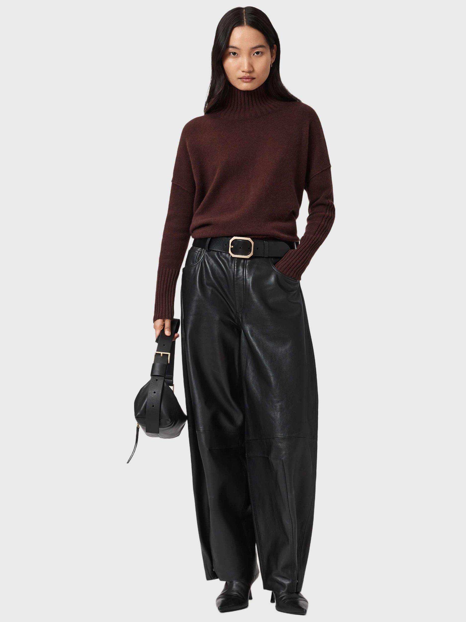 Product image 5 of 6, which shows AllSaints Ester Cashmere Rich Roll Neck Jumper, Bitter Brown, M