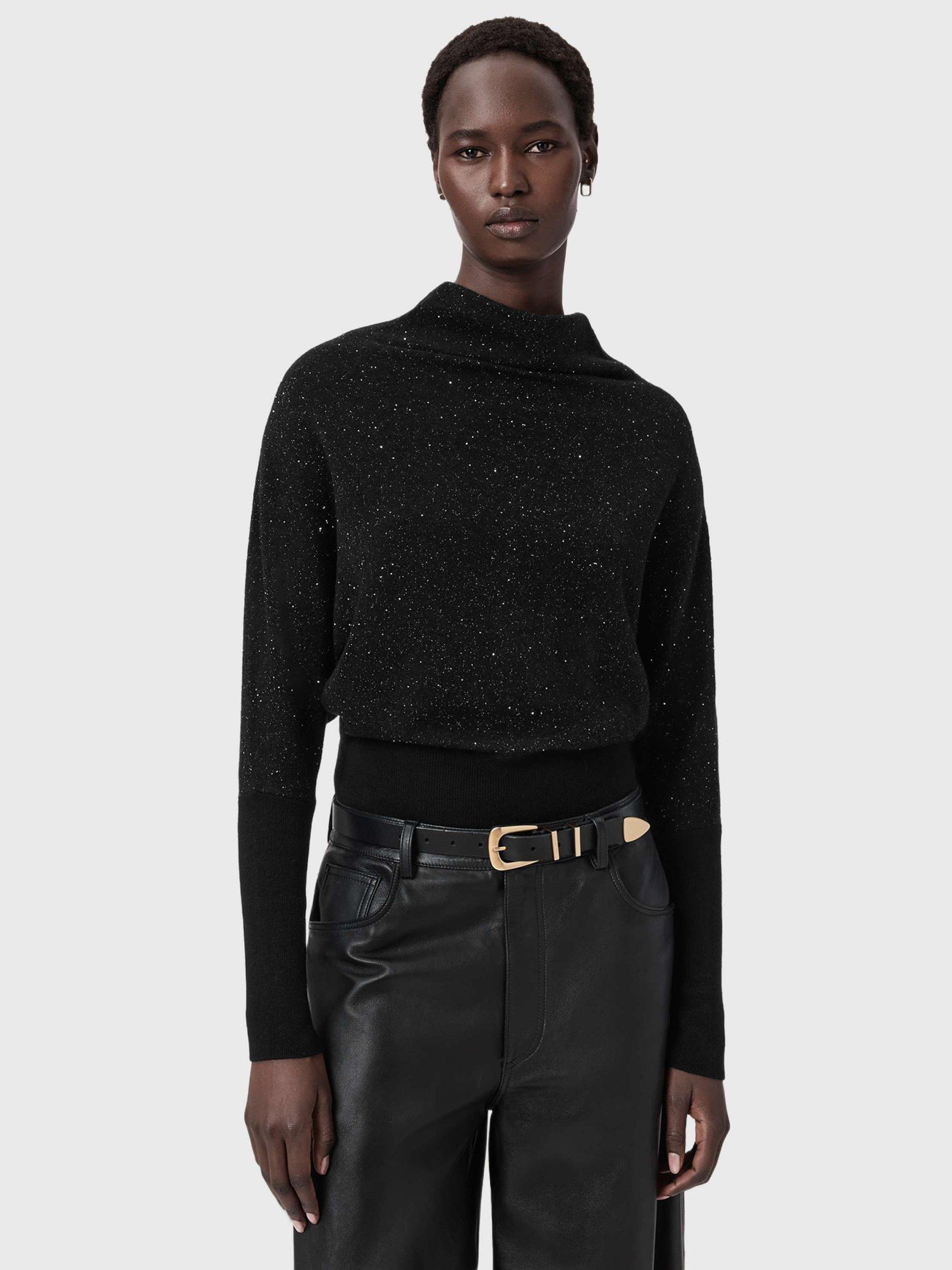 Product image 1 of 5, which shows AllSaints Ridley Sparkle Wool Rich Jumper, Black, L
