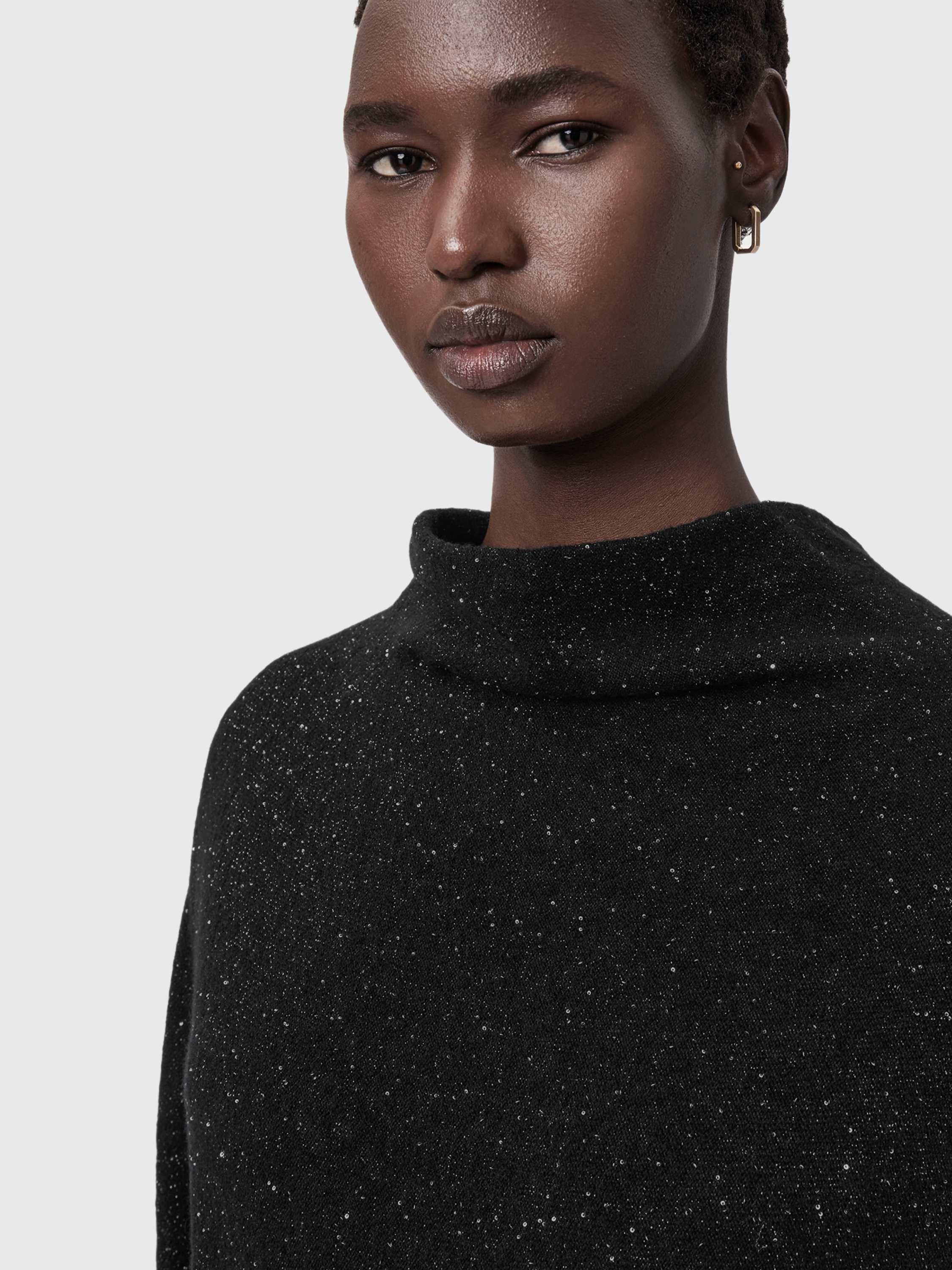 Product image 4 of 5, which shows AllSaints Ridley Sparkle Wool Rich Jumper, Black, L