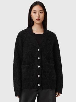 AllSaints Rubi Embellished Button Wool Rich Cardigan, Black
