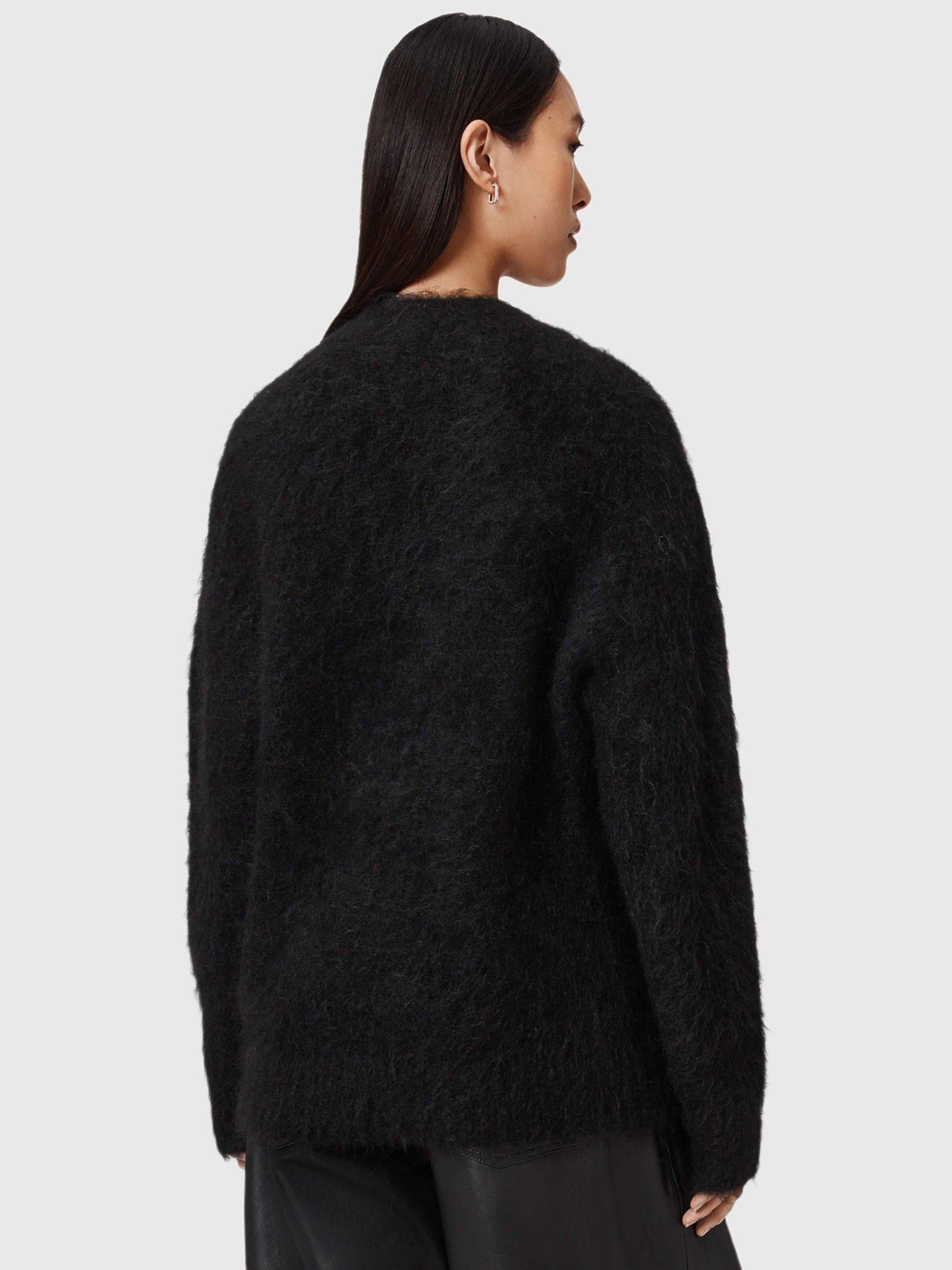 Product image 5 of 5, which shows AllSaints Rubi Embellished Button Wool Rich Cardigan, Black, XS