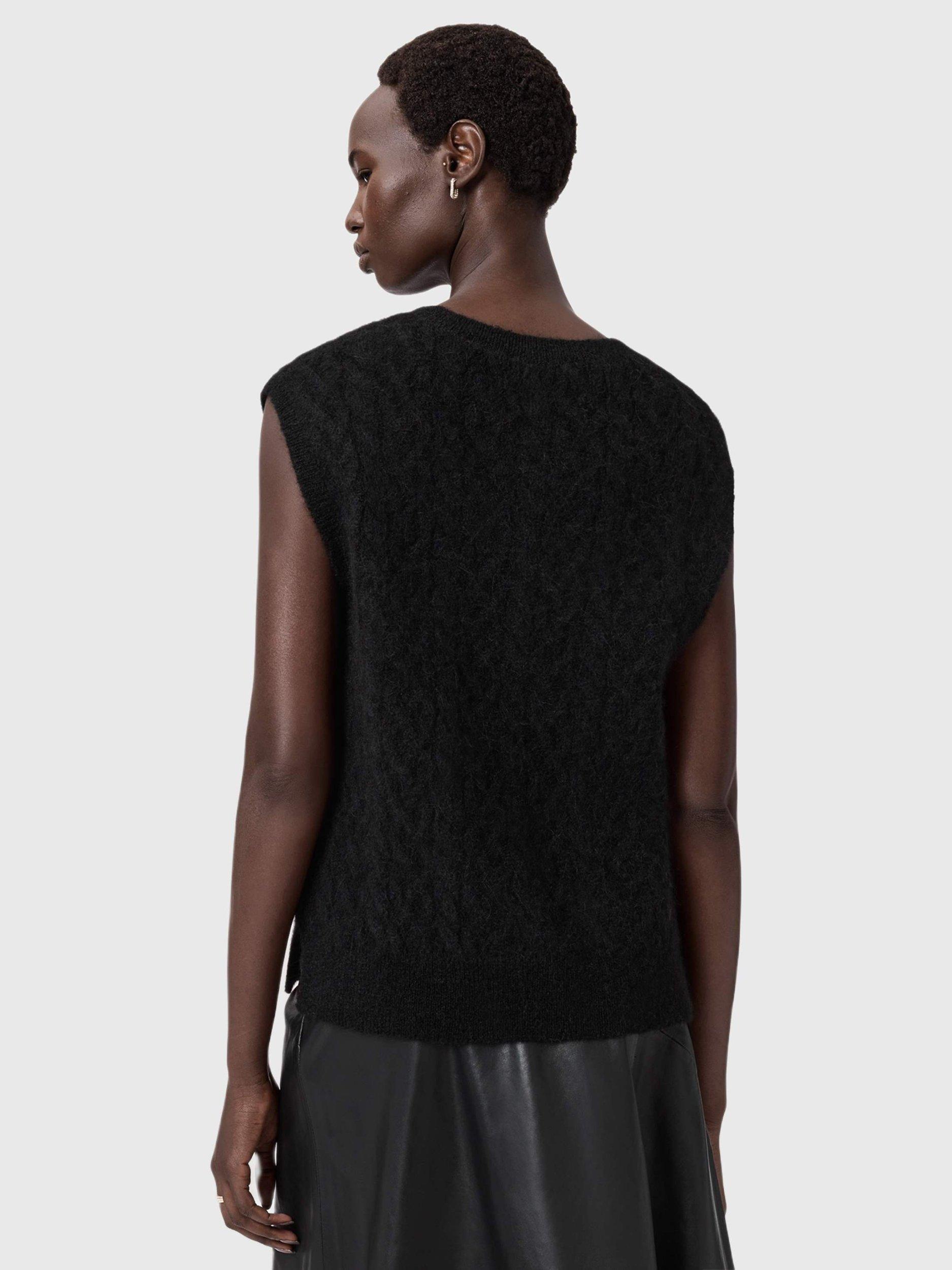 Product image 2 of 6, which shows AllSaints Sirius Cable Knit Wool Rich Tank Top, Black, XS
