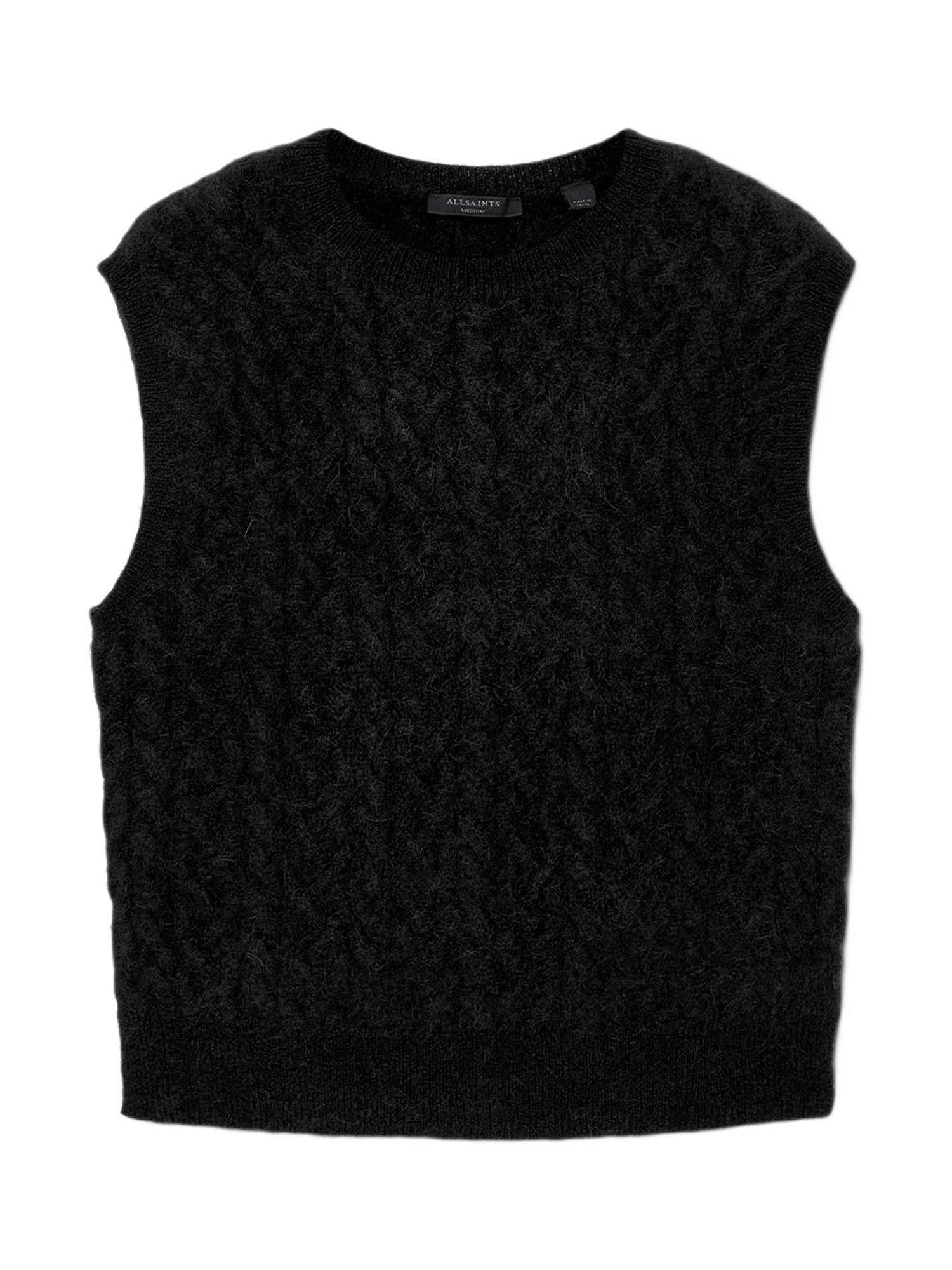 Product image 4 of 6, which shows AllSaints Sirius Cable Knit Wool Rich Tank Top, Black, XS