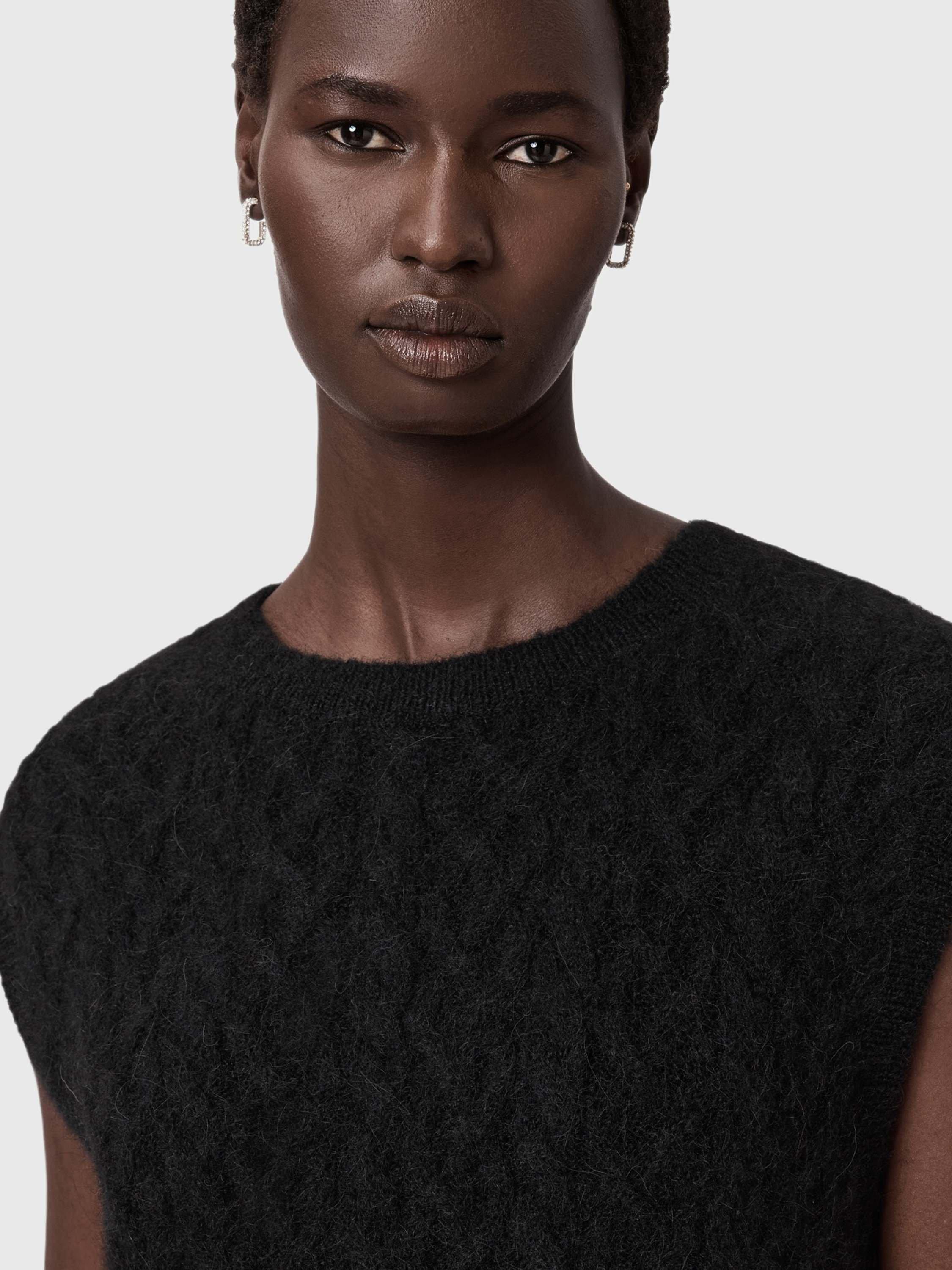 Product image 5 of 6, which shows AllSaints Sirius Cable Knit Wool Rich Tank Top, Black, XS