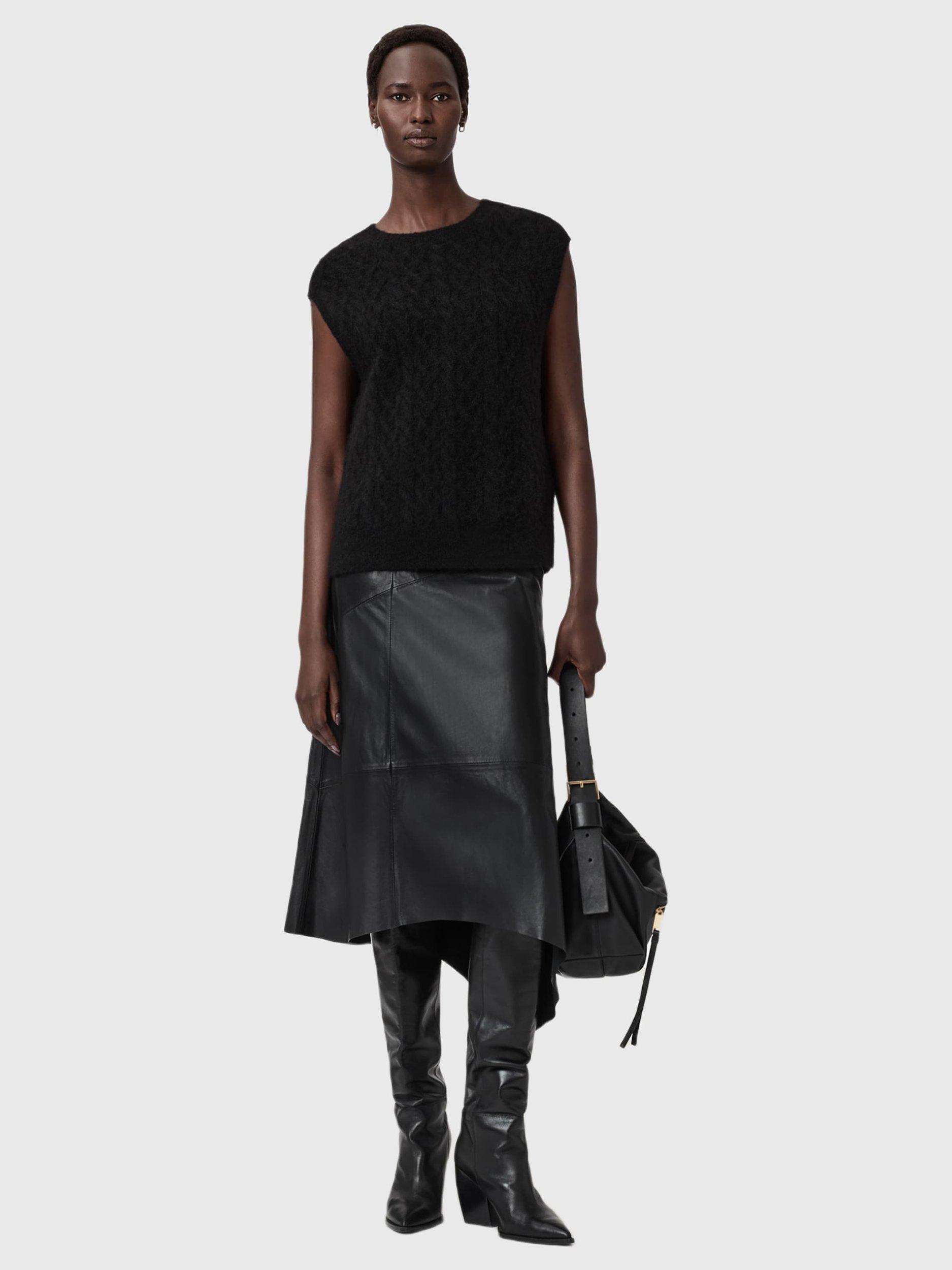 Product image 6 of 6, which shows AllSaints Sirius Cable Knit Wool Rich Tank Top, Black, XS