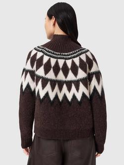 AllSaints Tara Argyle Fair Isle Wool Rich Jumper, Oxblood Red - view 2, Oxblood Red