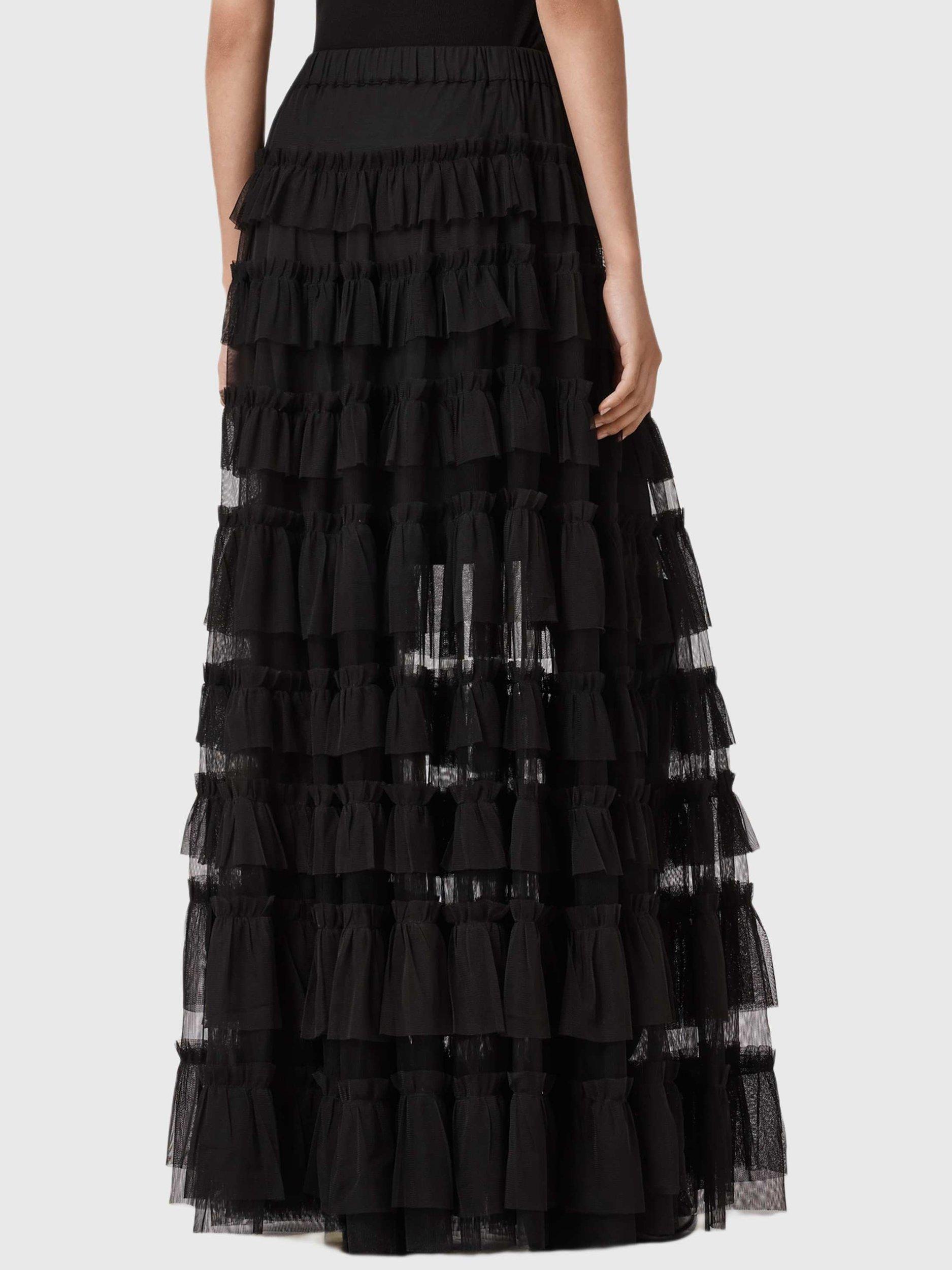 Product image 2 of 7, which shows AllSaints Aude Ruffle Maxi Skirt, Black, 6