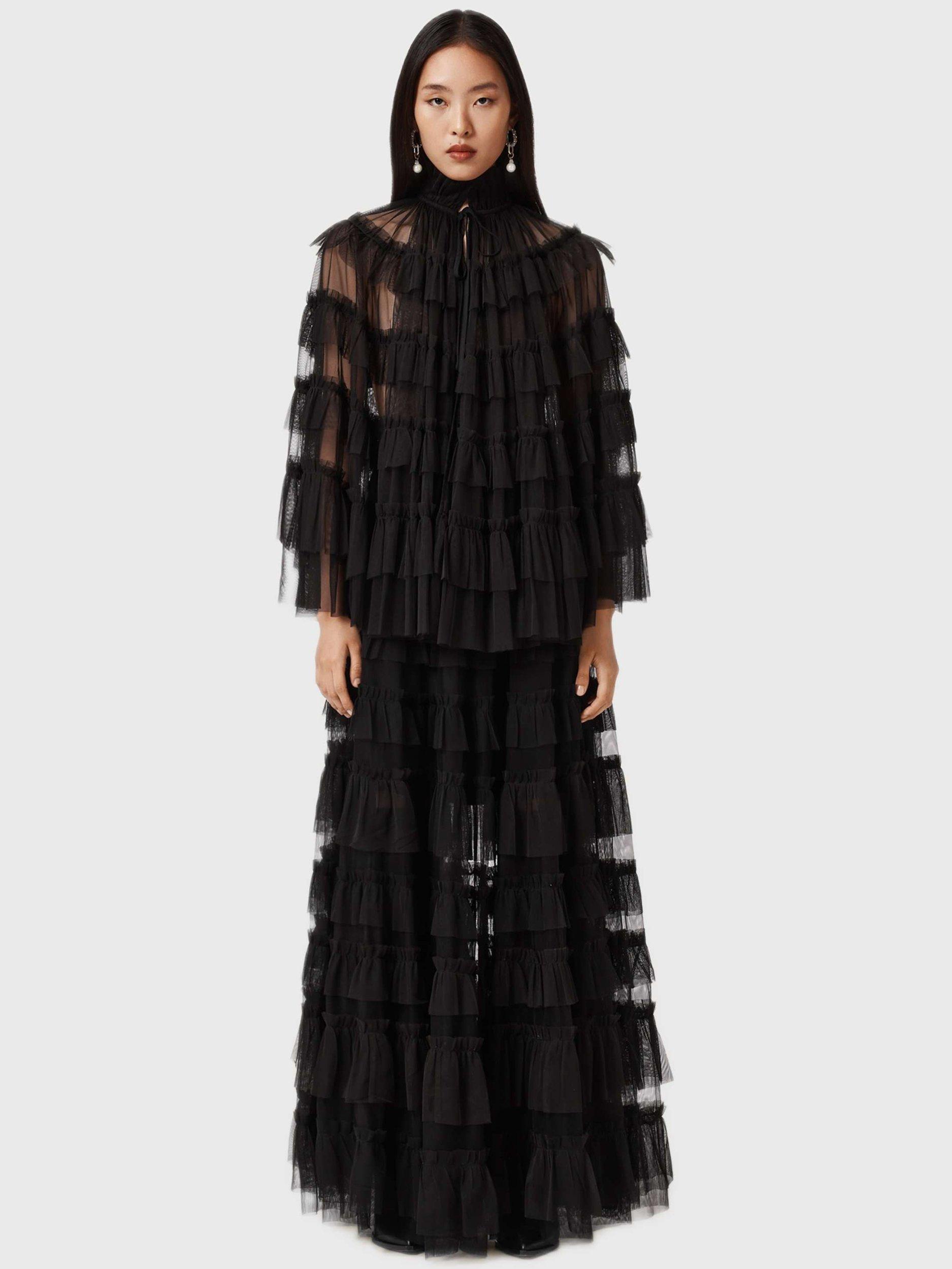 Product image 3 of 7, which shows AllSaints Aude Ruffle Maxi Skirt, Black, 6