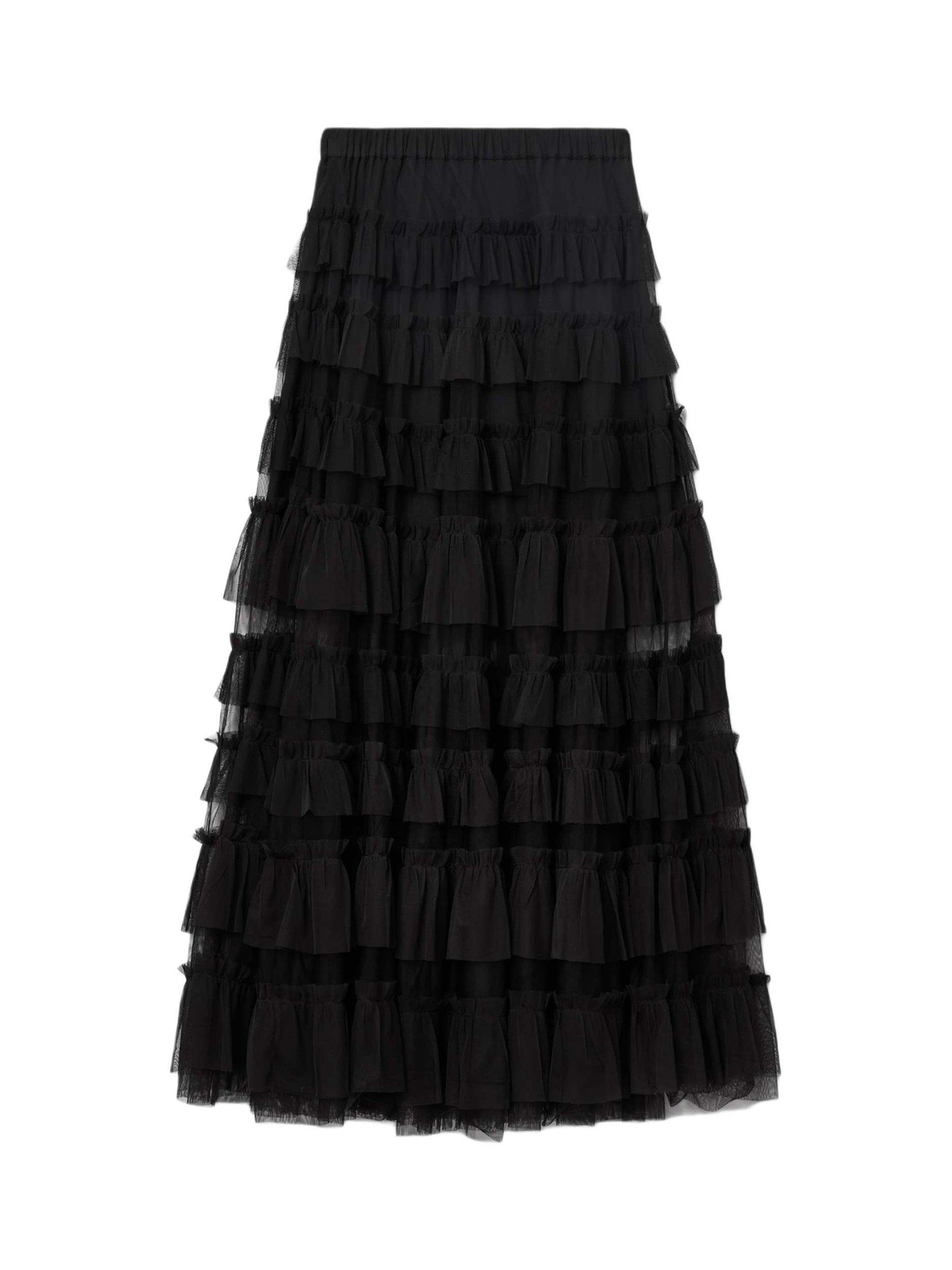 Product image 4 of 7, which shows AllSaints Aude Ruffle Maxi Skirt, Black, 6