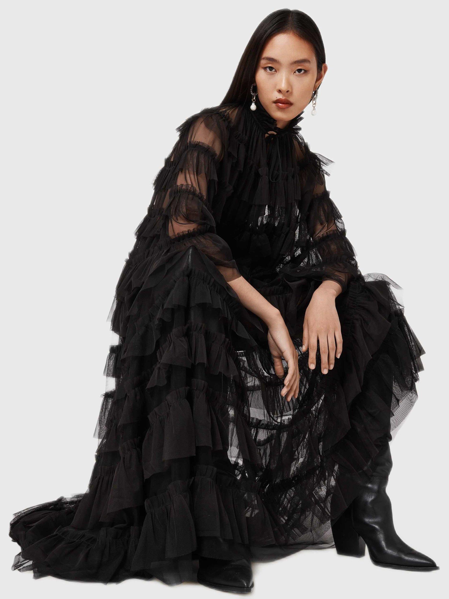 Product image 5 of 7, which shows AllSaints Aude Ruffle Maxi Skirt, Black, 6