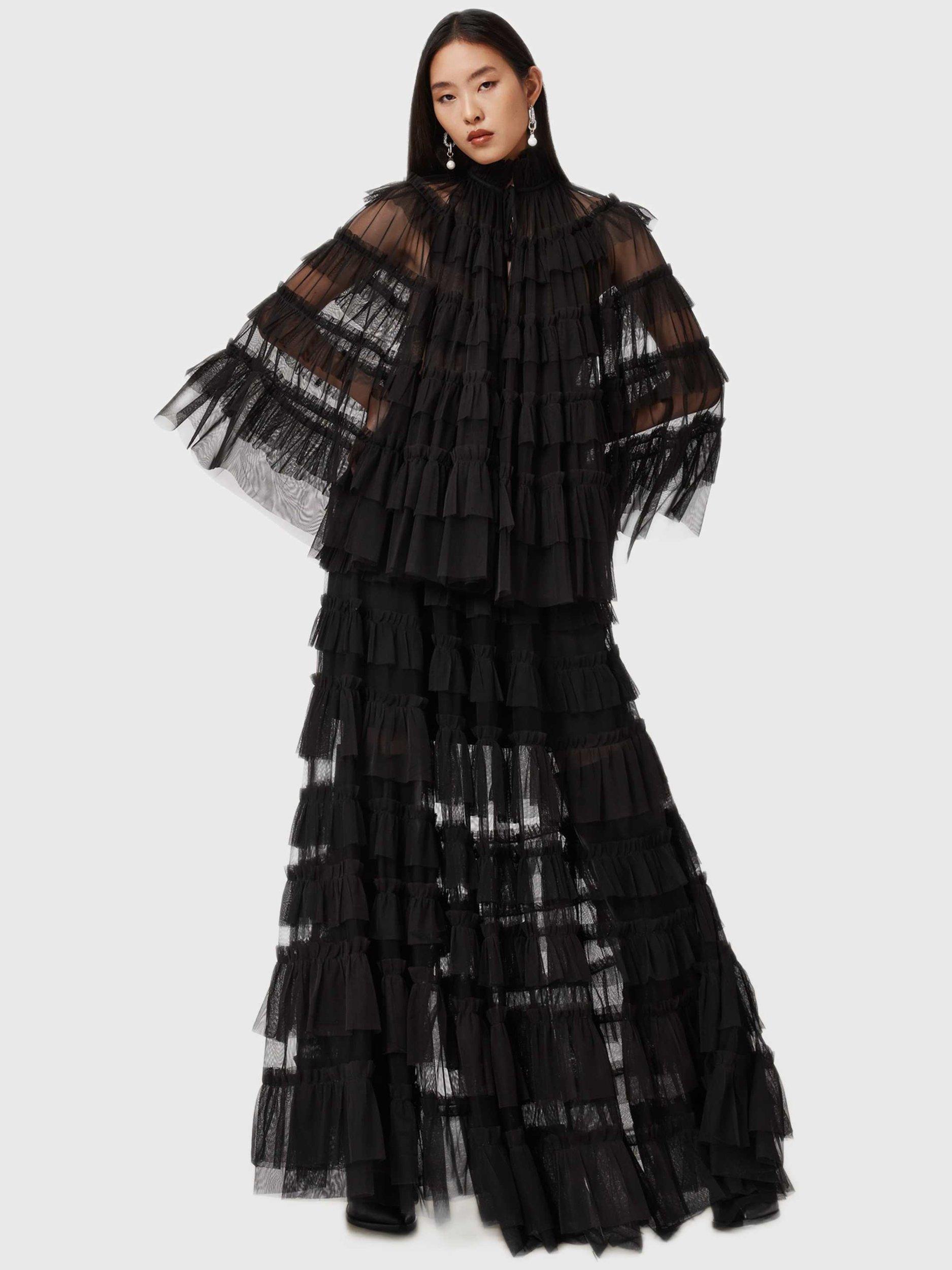 Product image 6 of 7, which shows AllSaints Aude Ruffle Maxi Skirt, Black, 6